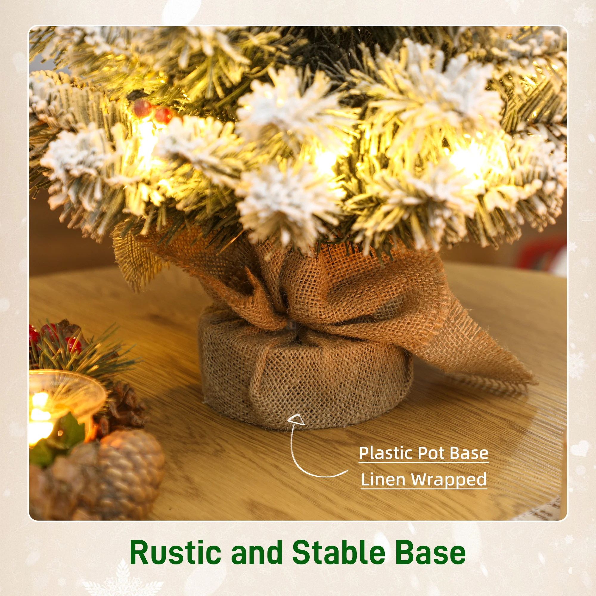 HOMCOM 60 cm Prelit Small Christmas Tree, Snow Flocked Tabletop Xmas Tree - Image 7