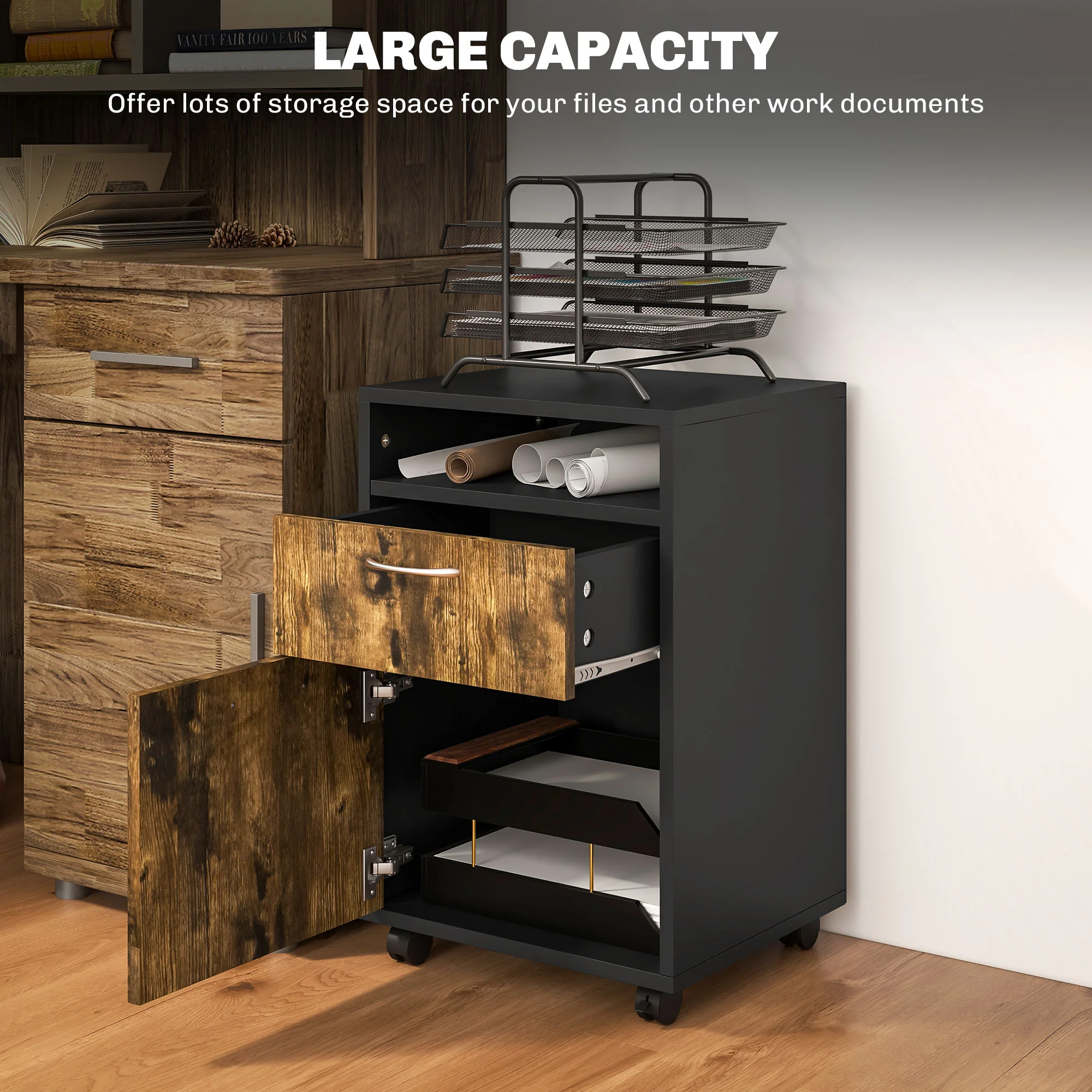 HOMCOM 60cm Filing Cabinet with Drawers and Open Shelf - Image 12