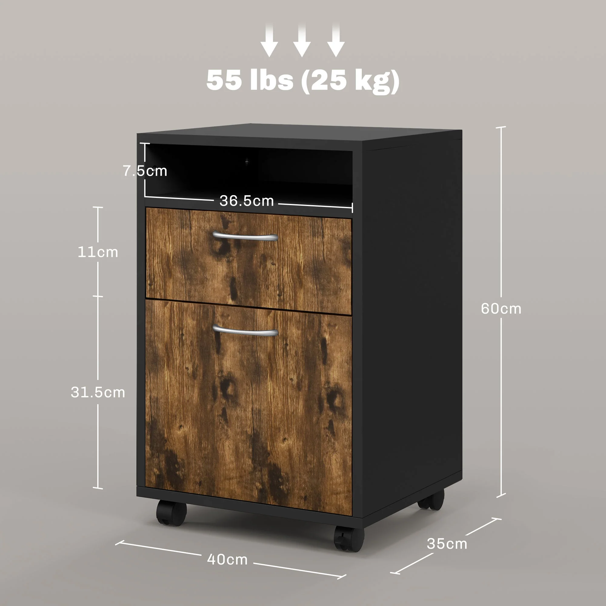 HOMCOM 60cm Filing Cabinet with Drawers and Open Shelf - Image 14
