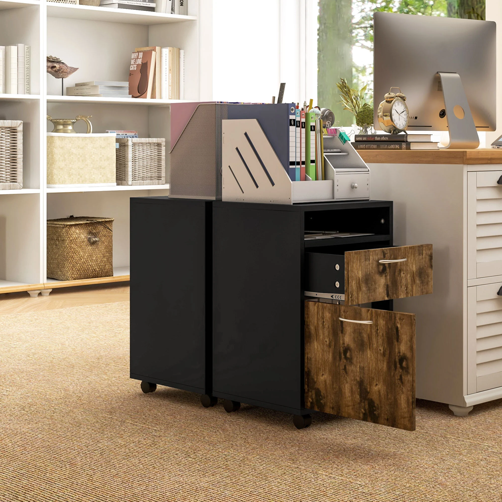 HOMCOM 60cm Filing Cabinet with Drawers and Open Shelf - Image 17