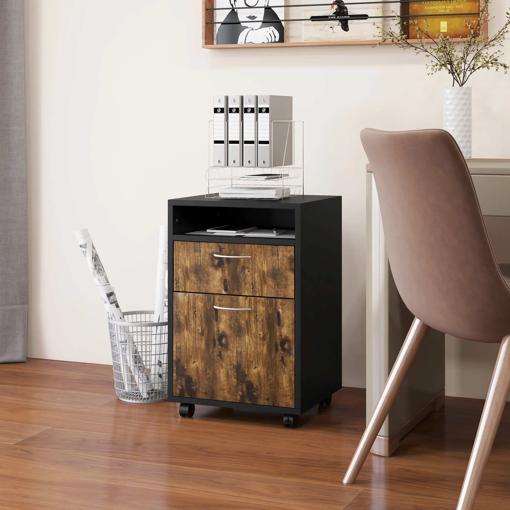 HOMCOM 60cm Filing Cabinet with Drawers and Open Shelf - Image 18
