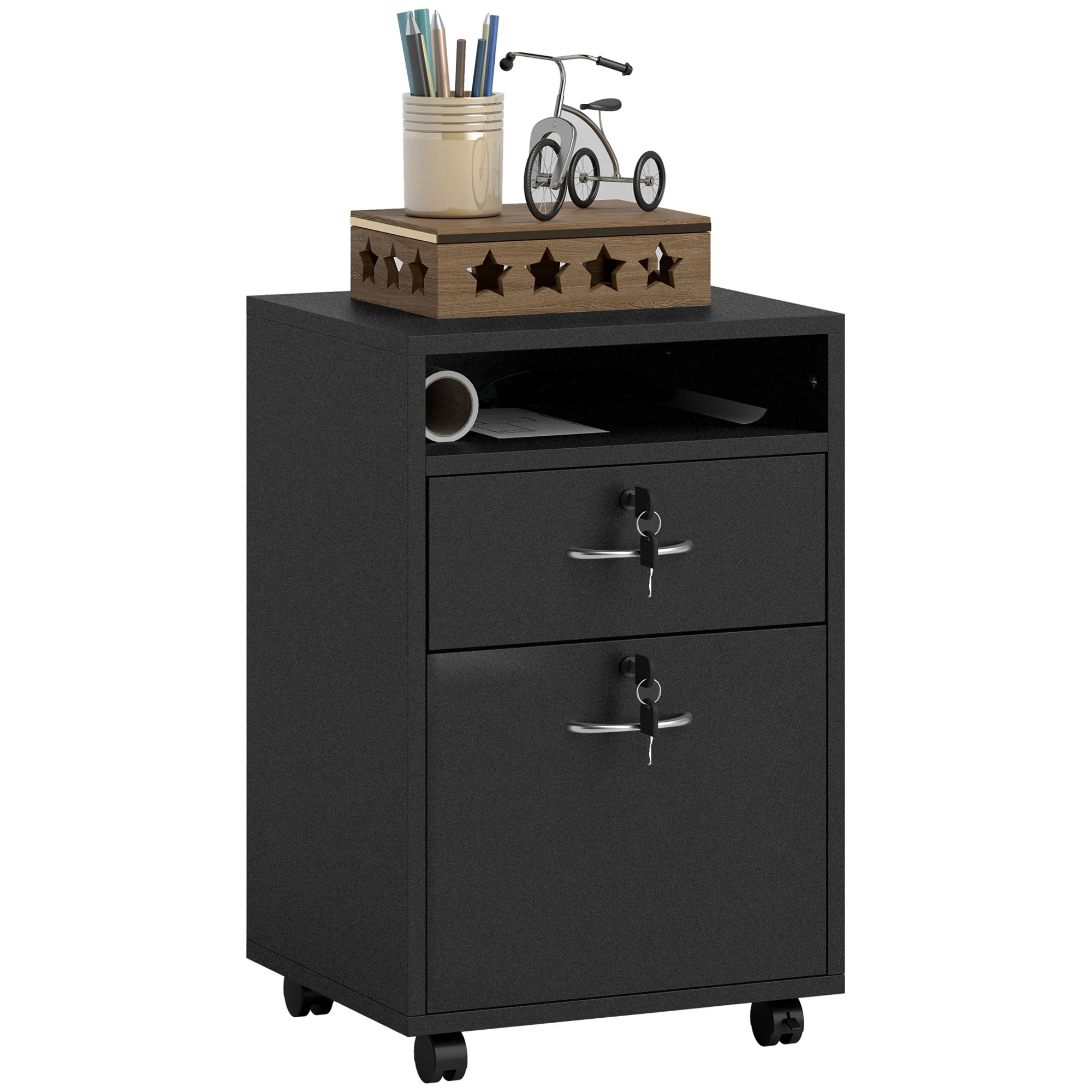 HOMCOM 60cm Filing Cabinet with Drawers and Open Shelf - Image 19