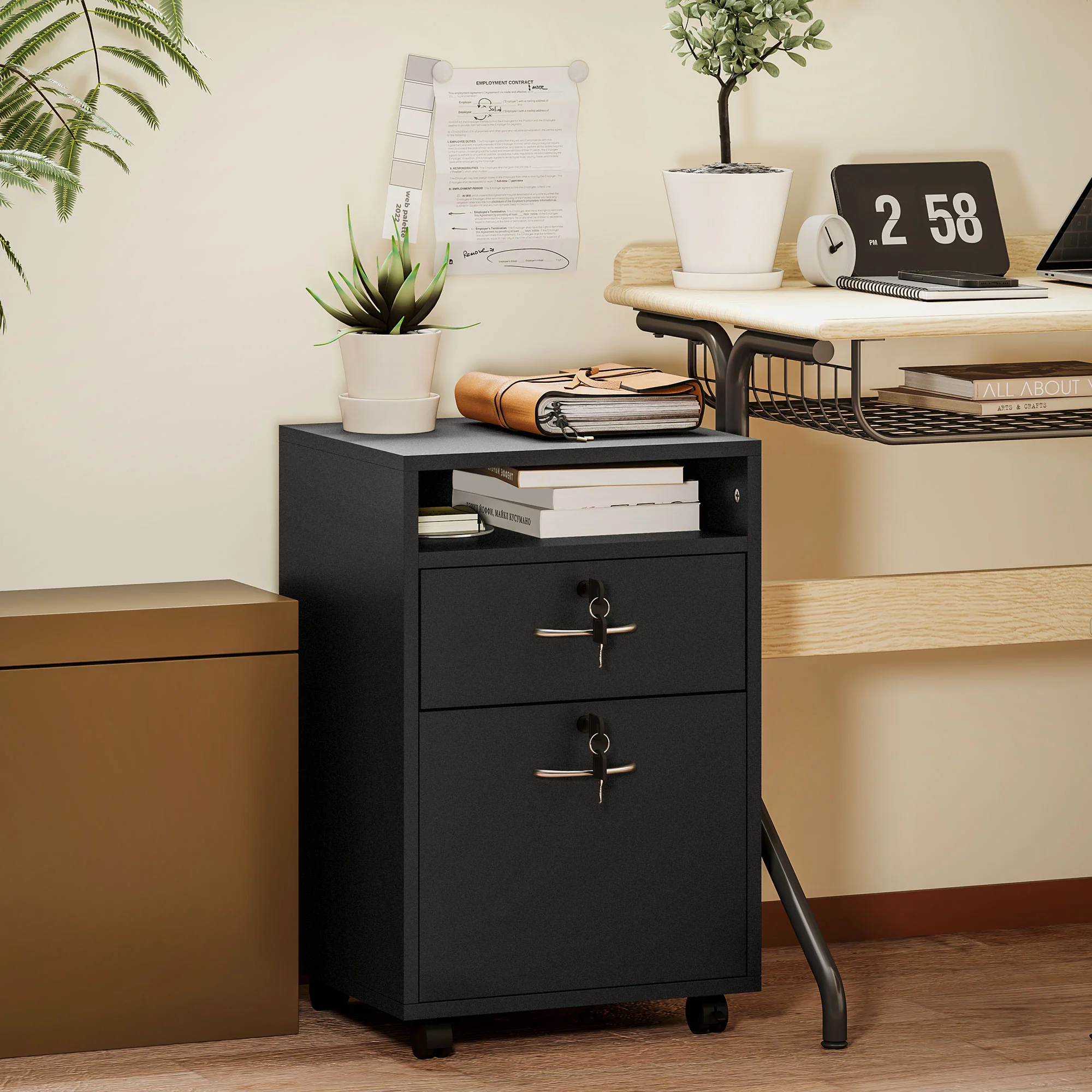 HOMCOM 60cm Filing Cabinet with Drawers and Open Shelf - Image 20