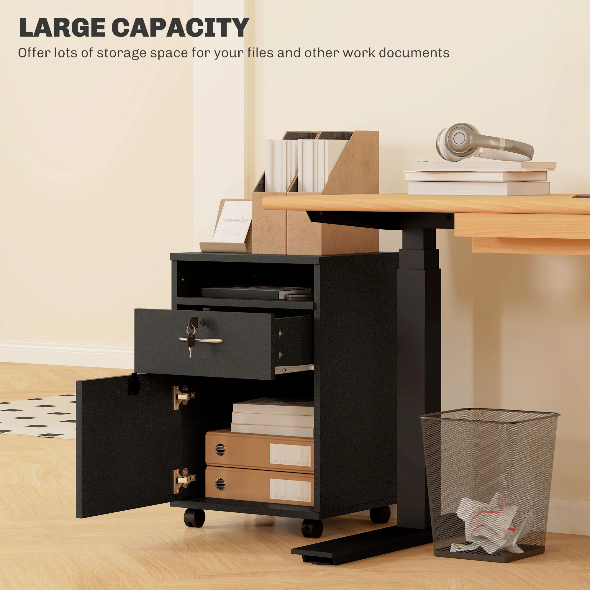 HOMCOM 60cm Filing Cabinet with Drawers and Open Shelf - Image 21