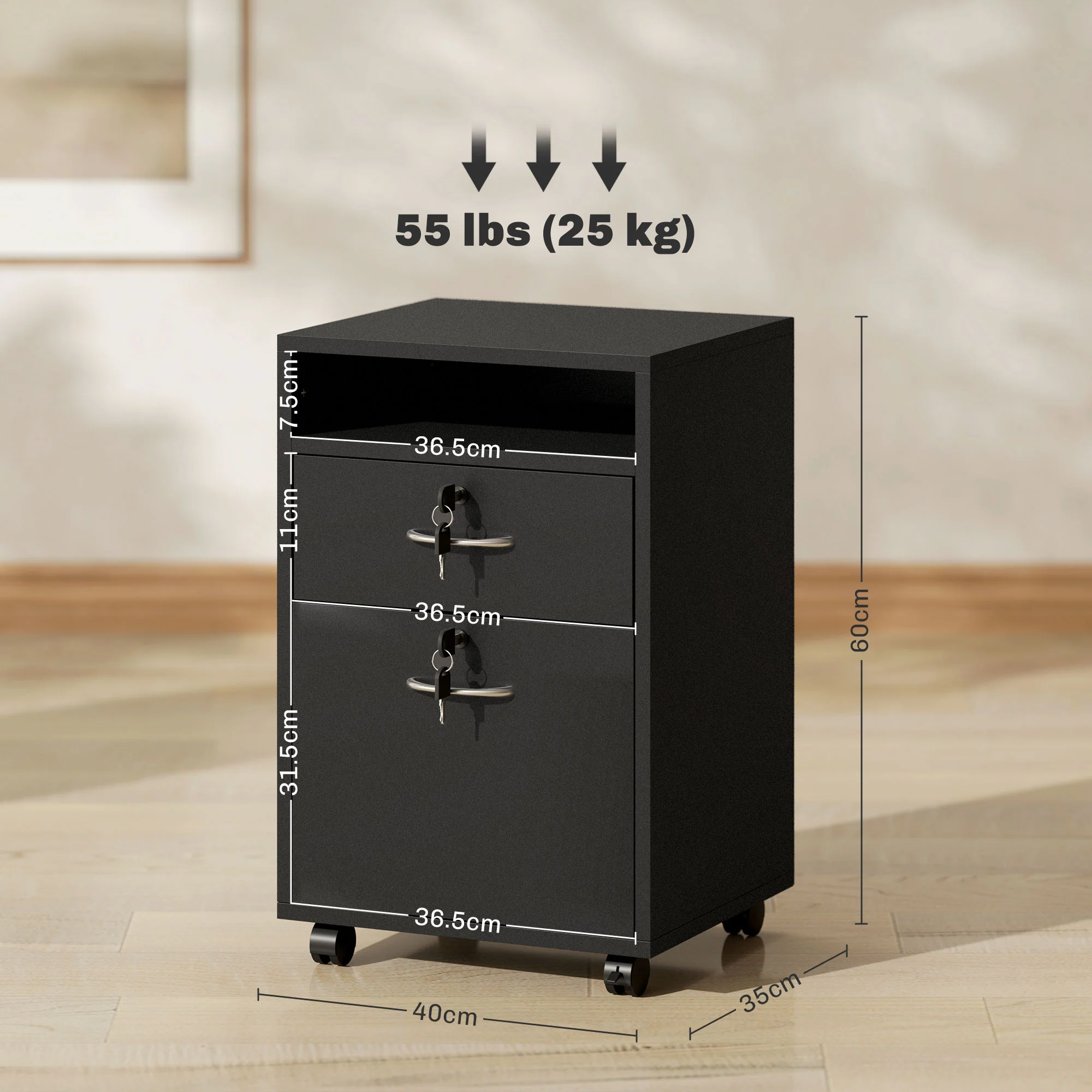 HOMCOM 60cm Filing Cabinet with Drawers and Open Shelf - Image 23
