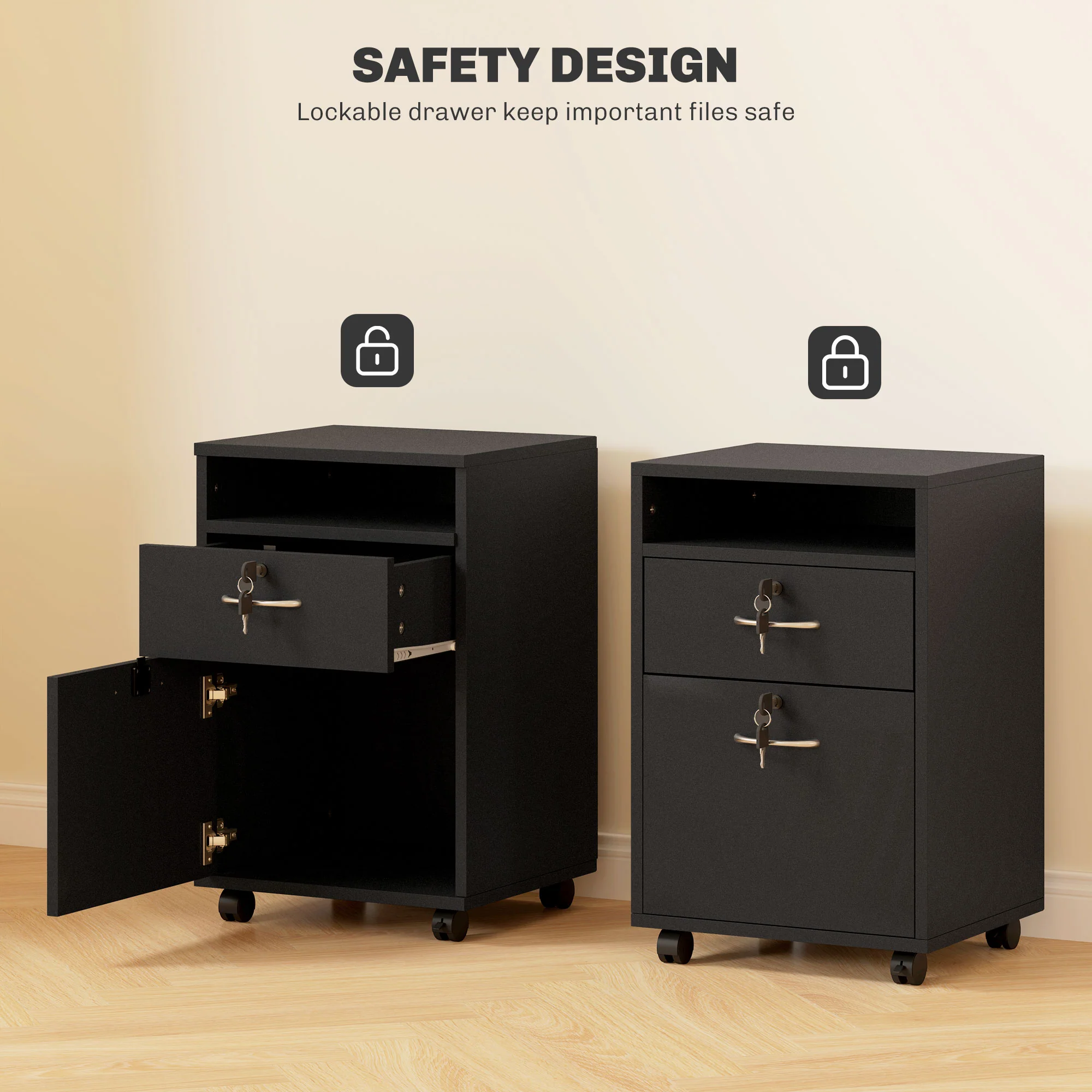 HOMCOM 60cm Filing Cabinet with Drawers and Open Shelf - Image 25