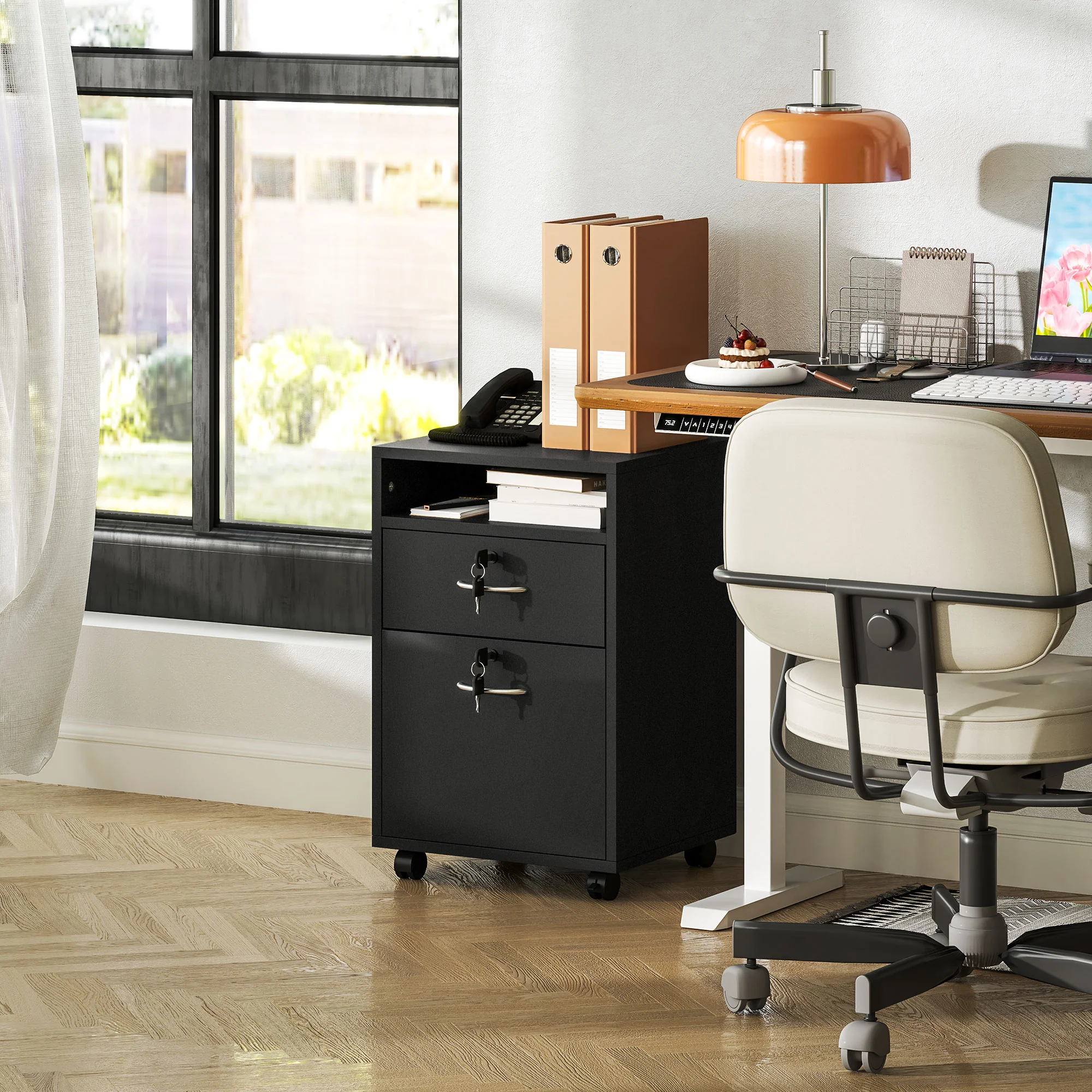 HOMCOM 60cm Filing Cabinet with Drawers and Open Shelf - Image 27