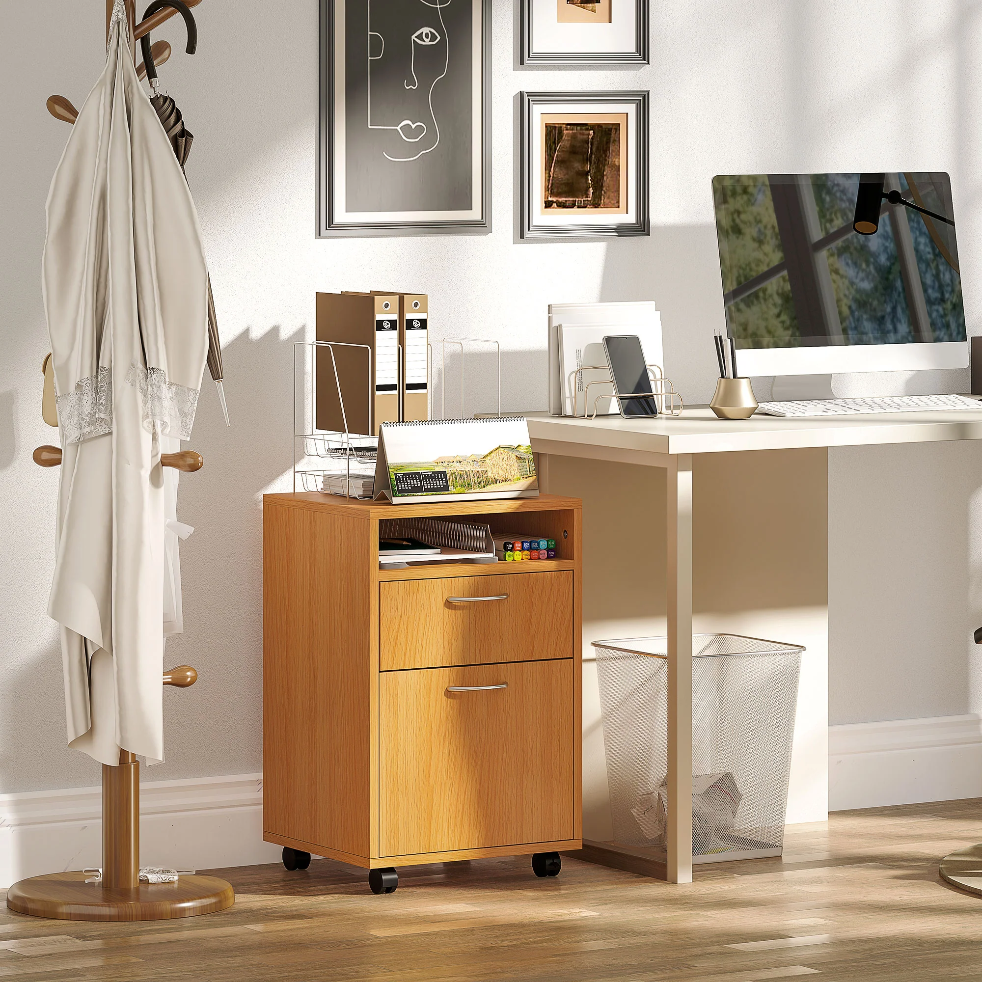 HOMCOM 60cm Filing Cabinet with Drawers and Open Shelf - Image 29