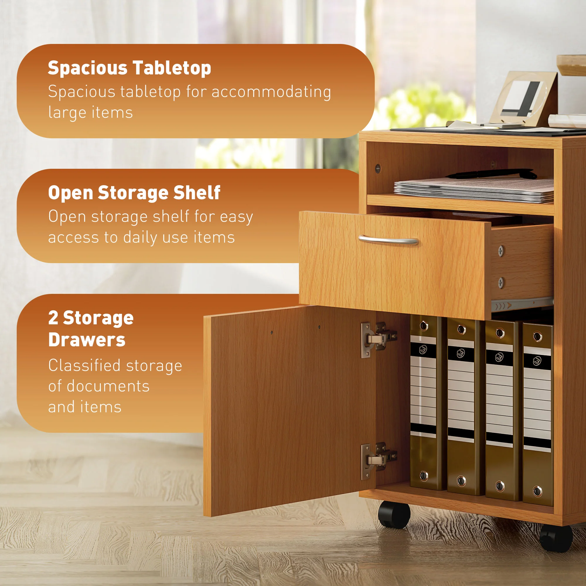 HOMCOM 60cm Filing Cabinet with Drawers and Open Shelf - Image 30