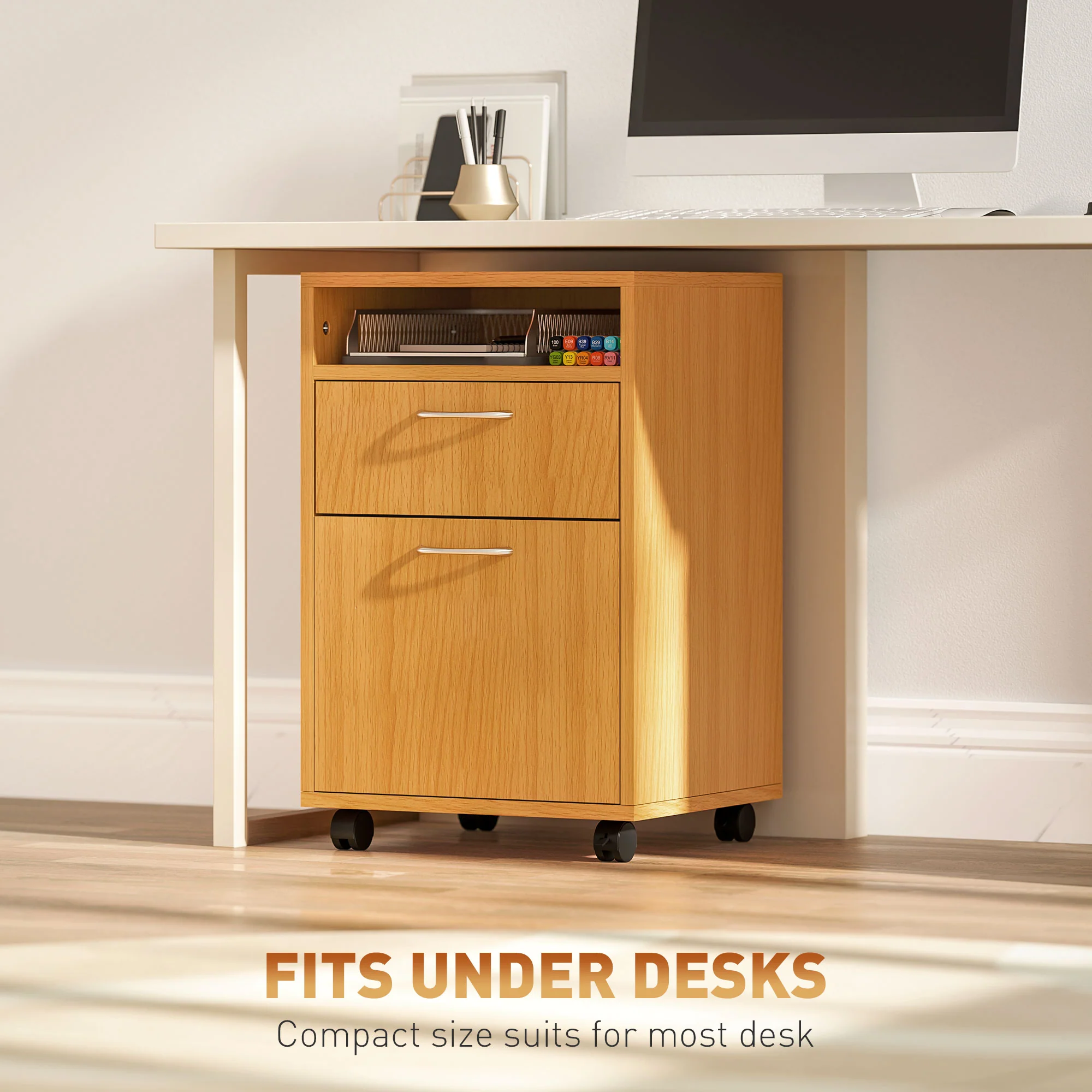HOMCOM 60cm Filing Cabinet with Drawers and Open Shelf - Image 31