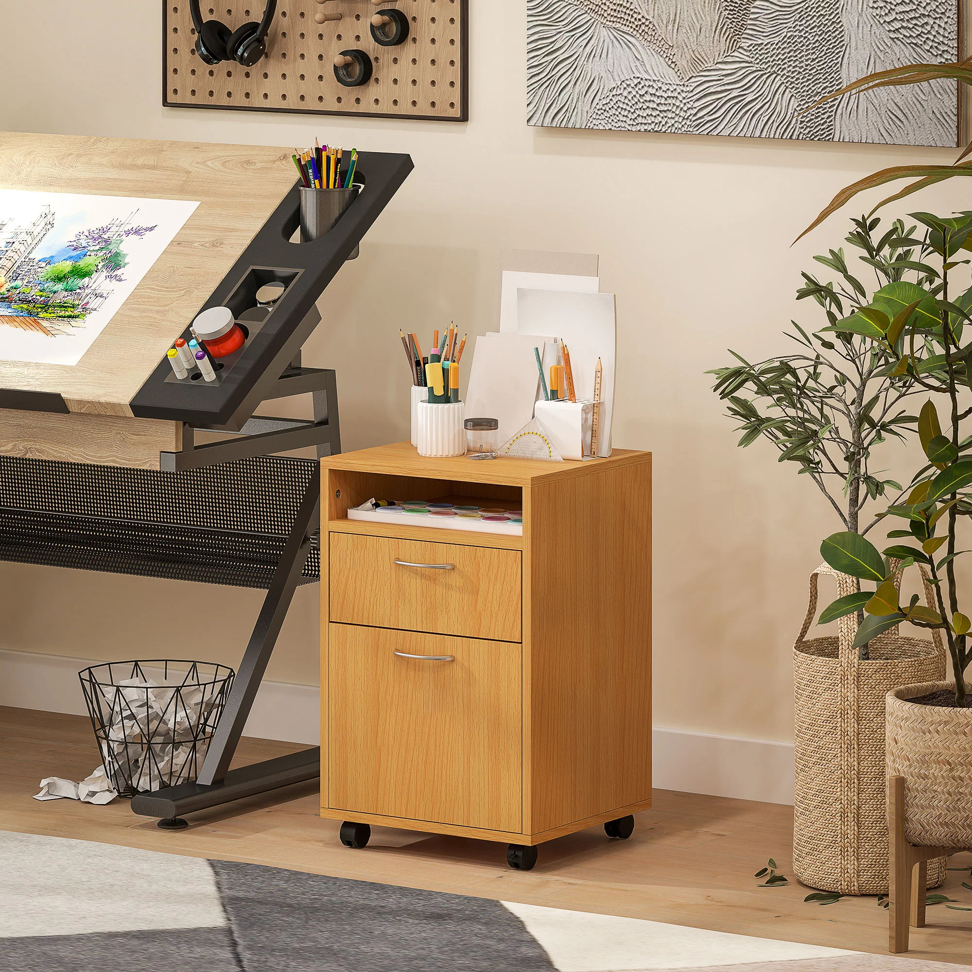 HOMCOM 60cm Filing Cabinet with Drawers and Open Shelf - Image 35