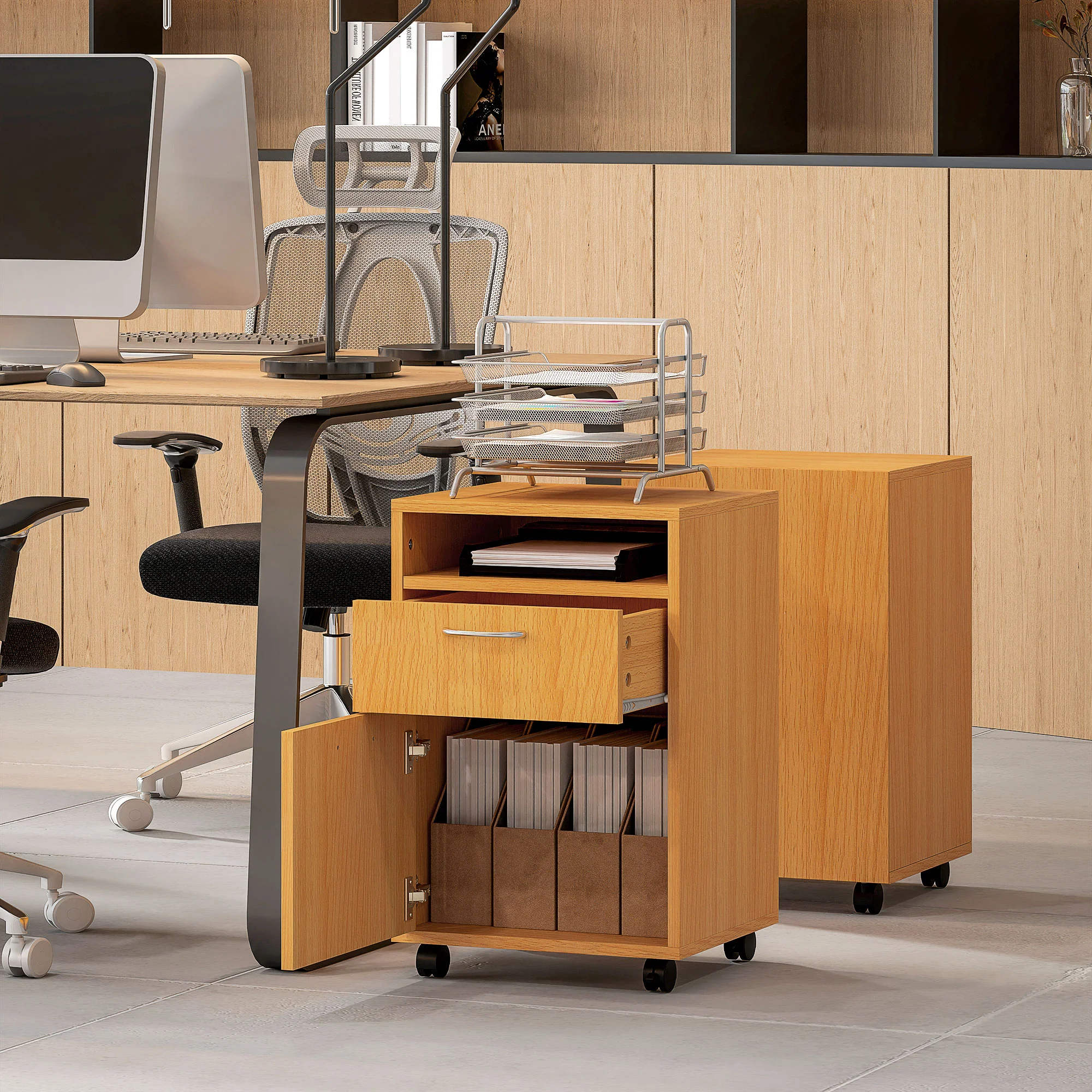 HOMCOM 60cm Filing Cabinet with Drawers and Open Shelf - Image 36