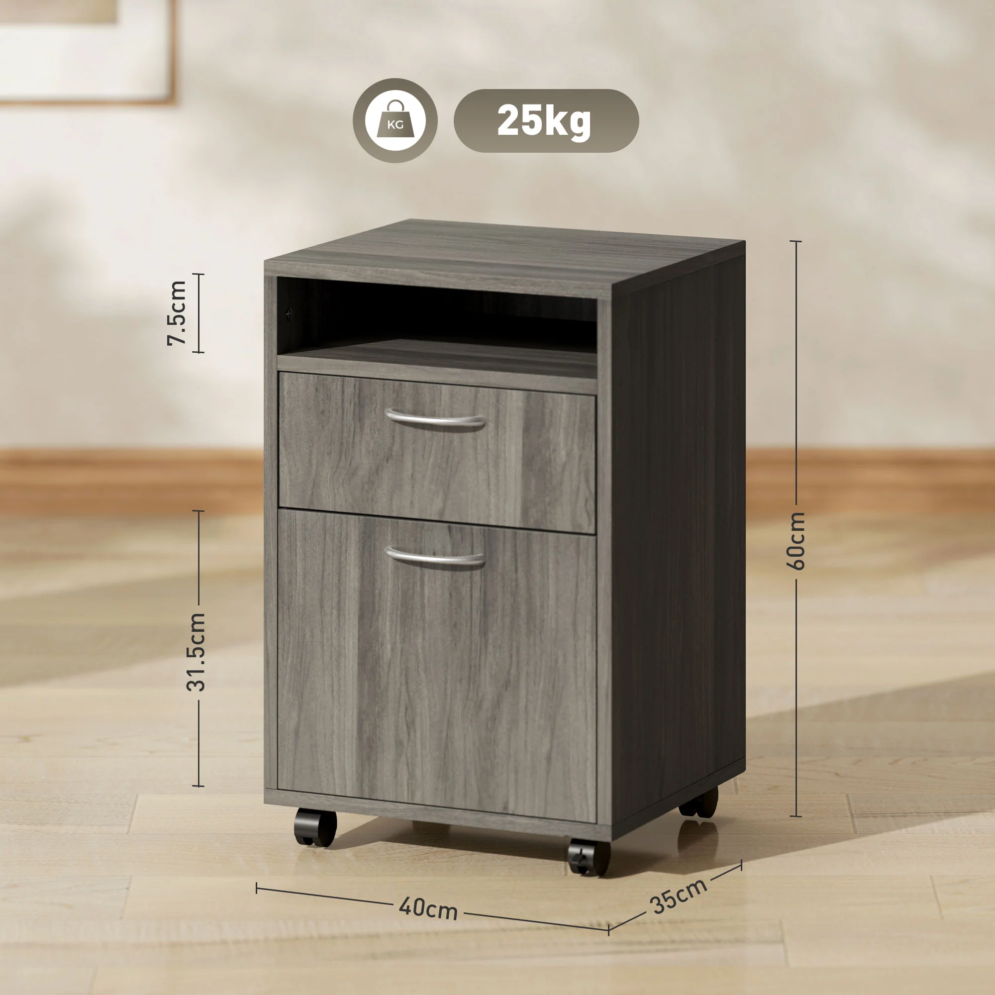 HOMCOM 60cm Filing Cabinet with Drawers and Open Shelf - Image 5