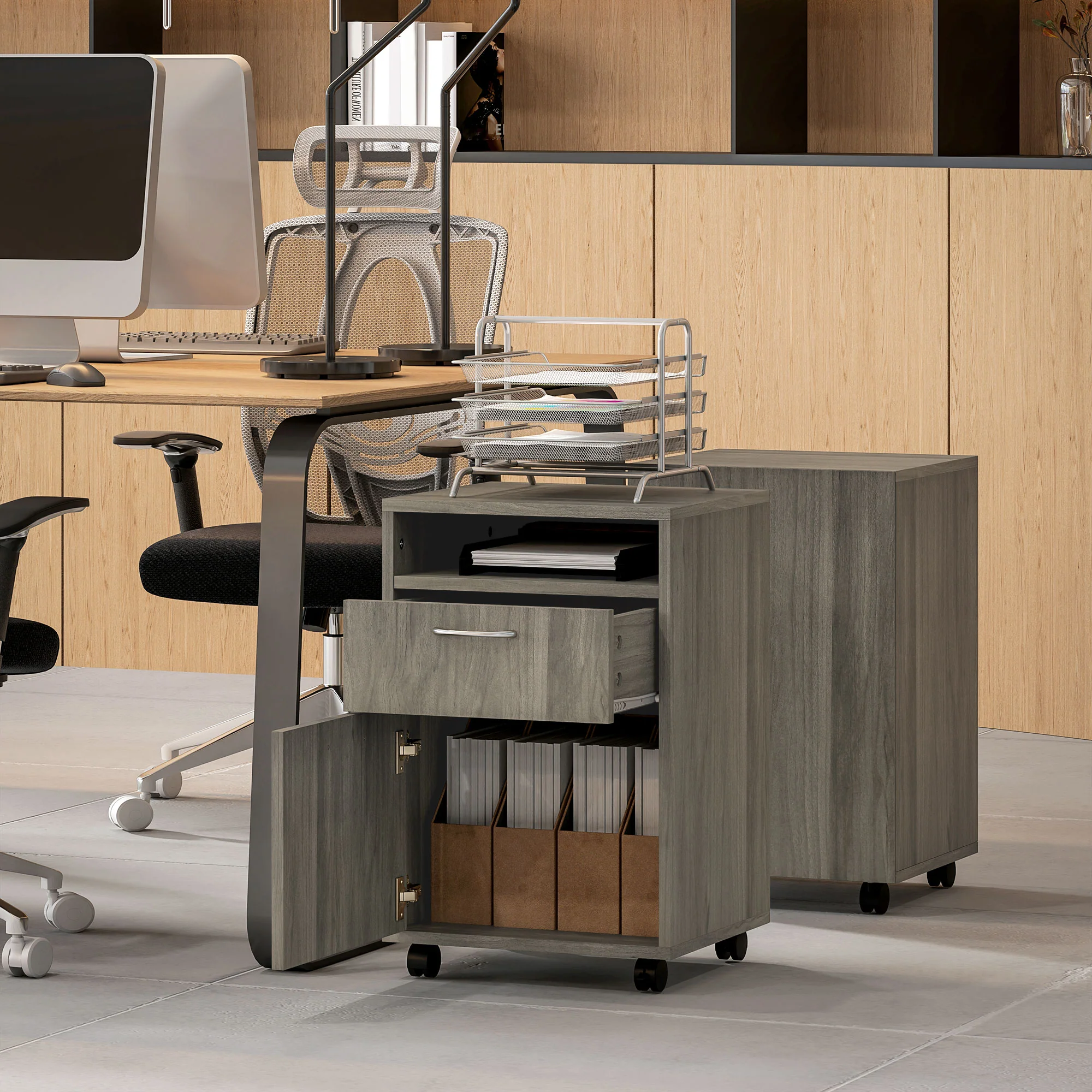 HOMCOM 60cm Filing Cabinet with Drawers and Open Shelf - Image 9