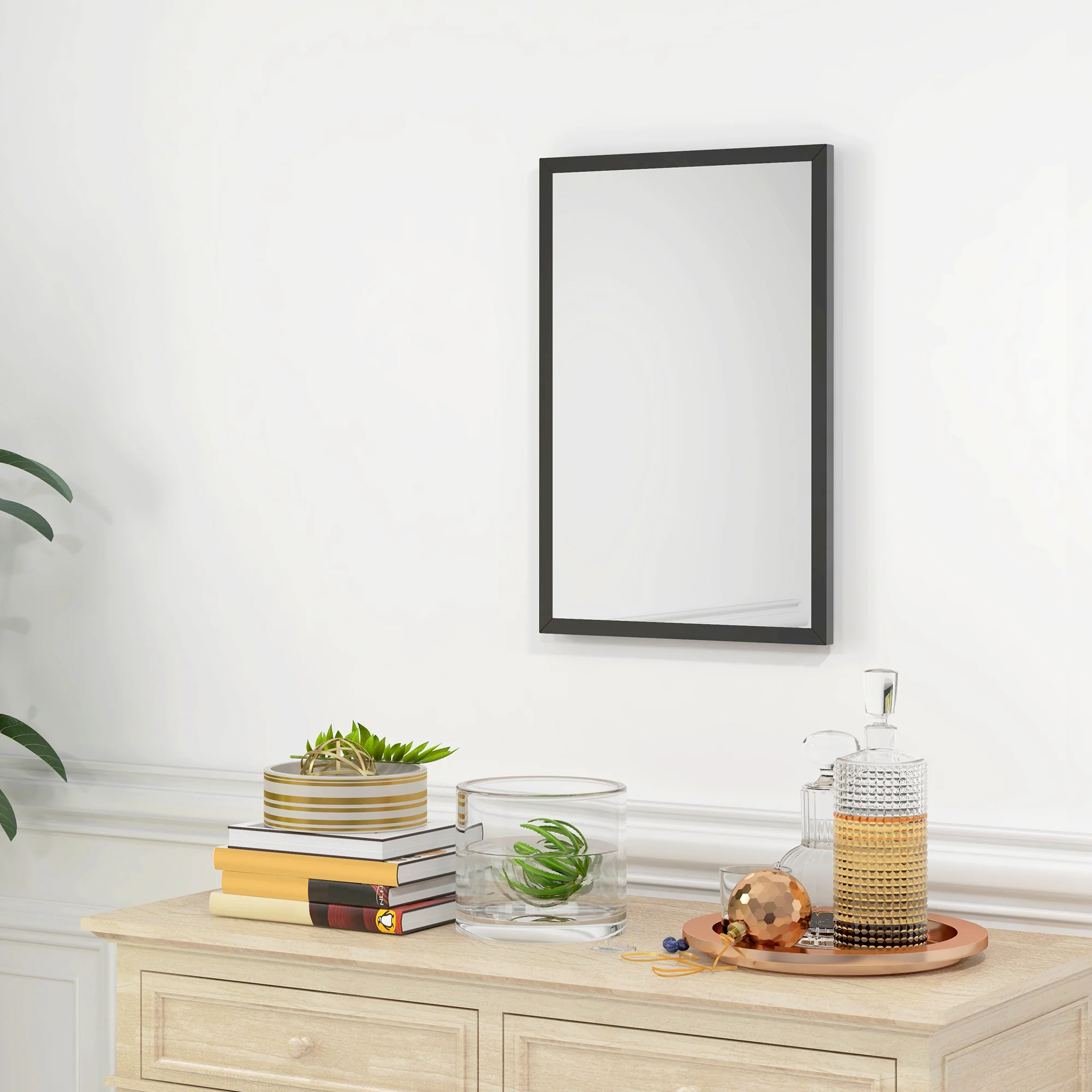 HOMCOM 60x40cm Wall Bathroom Mirror For Home Decor, Vanity Mirror, Black - Image 2