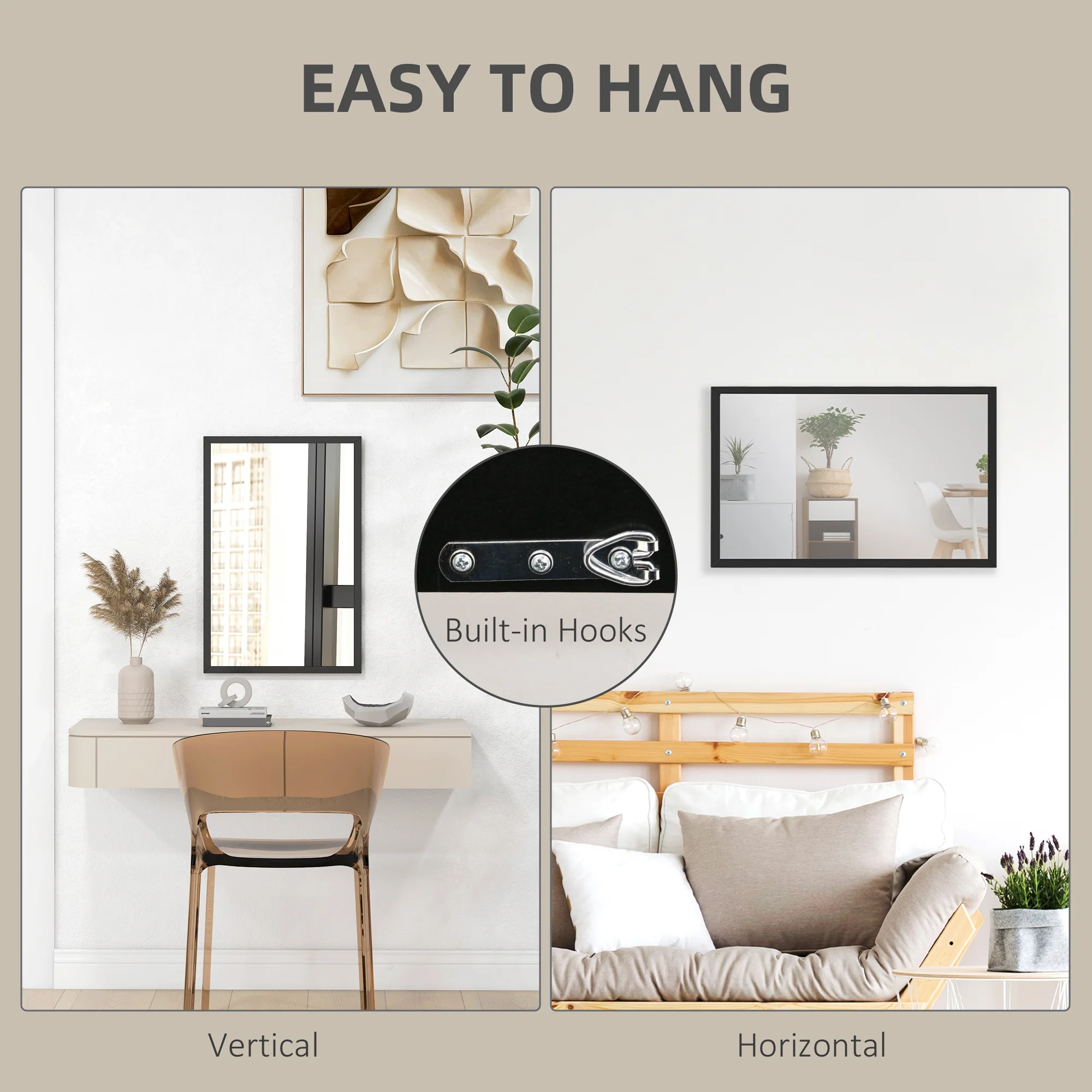 HOMCOM 60x40cm Wall Bathroom Mirror For Home Decor, Vanity Mirror, Black - Image 4