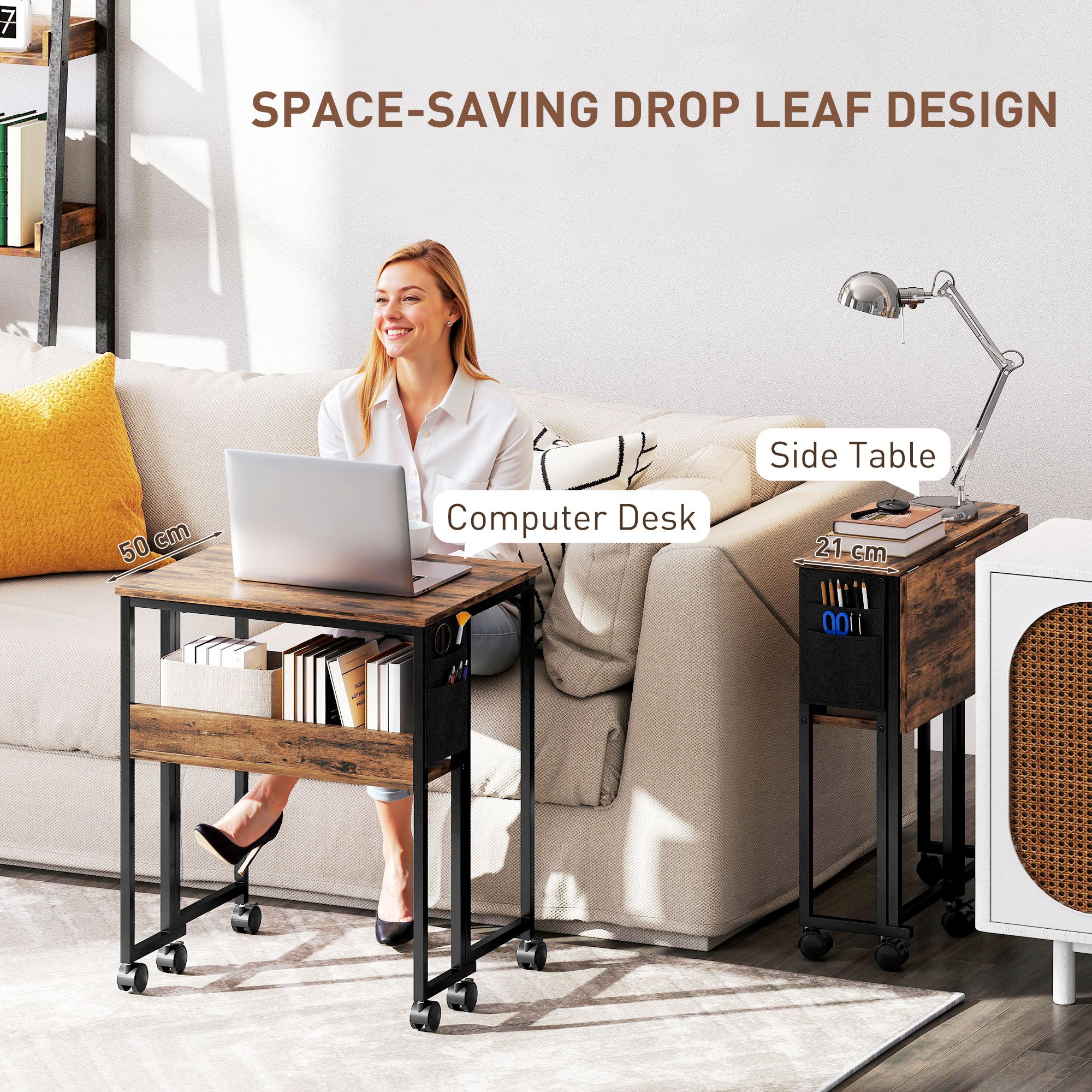 HOMCOM 63 Cm Foldable Computer Desk On Wheels For Small Spaces - Image 12