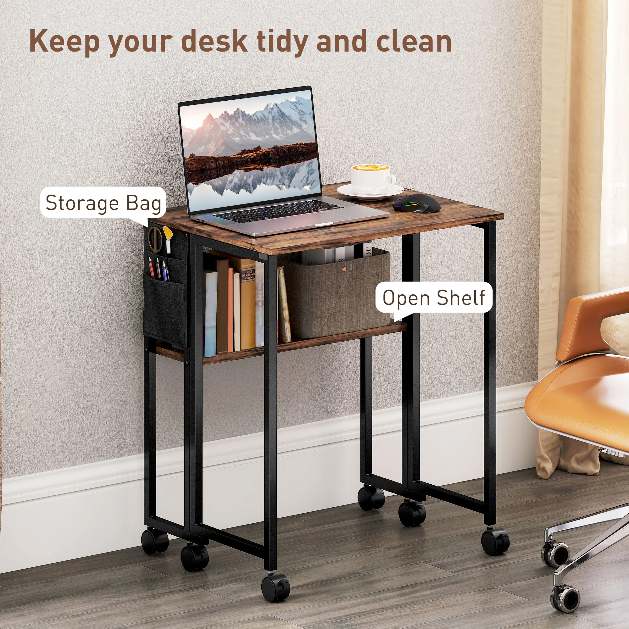 HOMCOM 63 Cm Foldable Computer Desk On Wheels For Small Spaces - Image 13