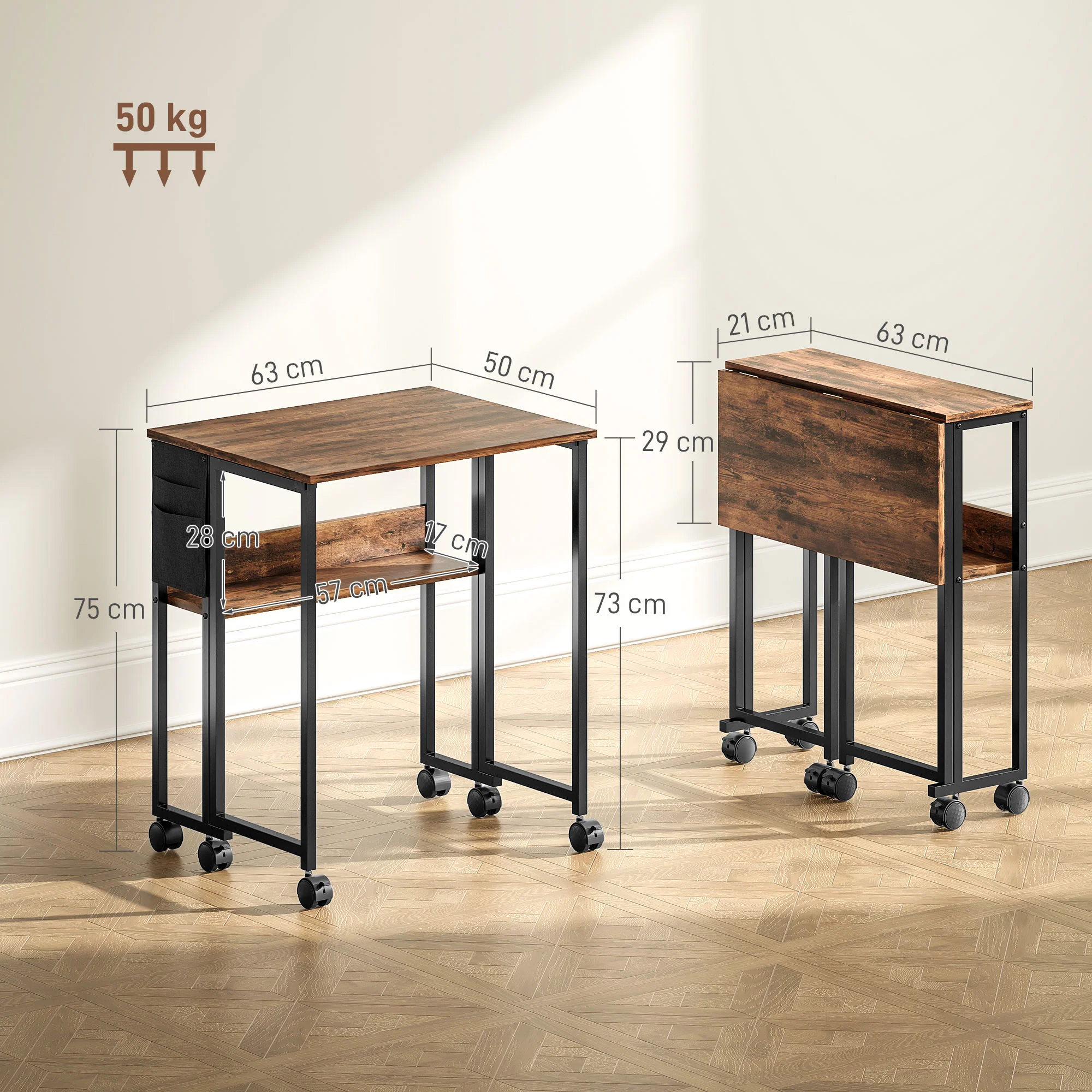 HOMCOM 63 Cm Foldable Computer Desk On Wheels For Small Spaces - Image 14