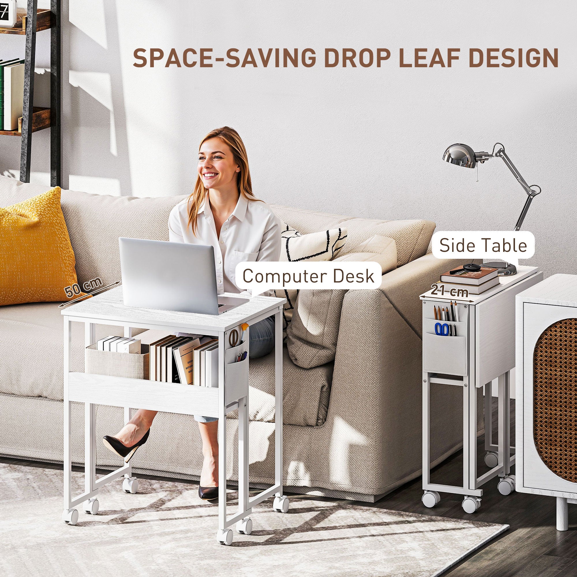 HOMCOM 63 Cm Foldable Computer Desk On Wheels For Small Spaces - Image 21
