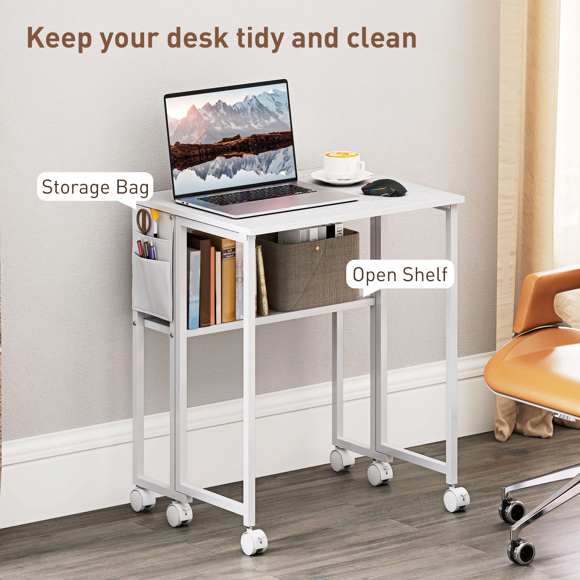 HOMCOM 63 Cm Foldable Computer Desk On Wheels For Small Spaces - Image 22