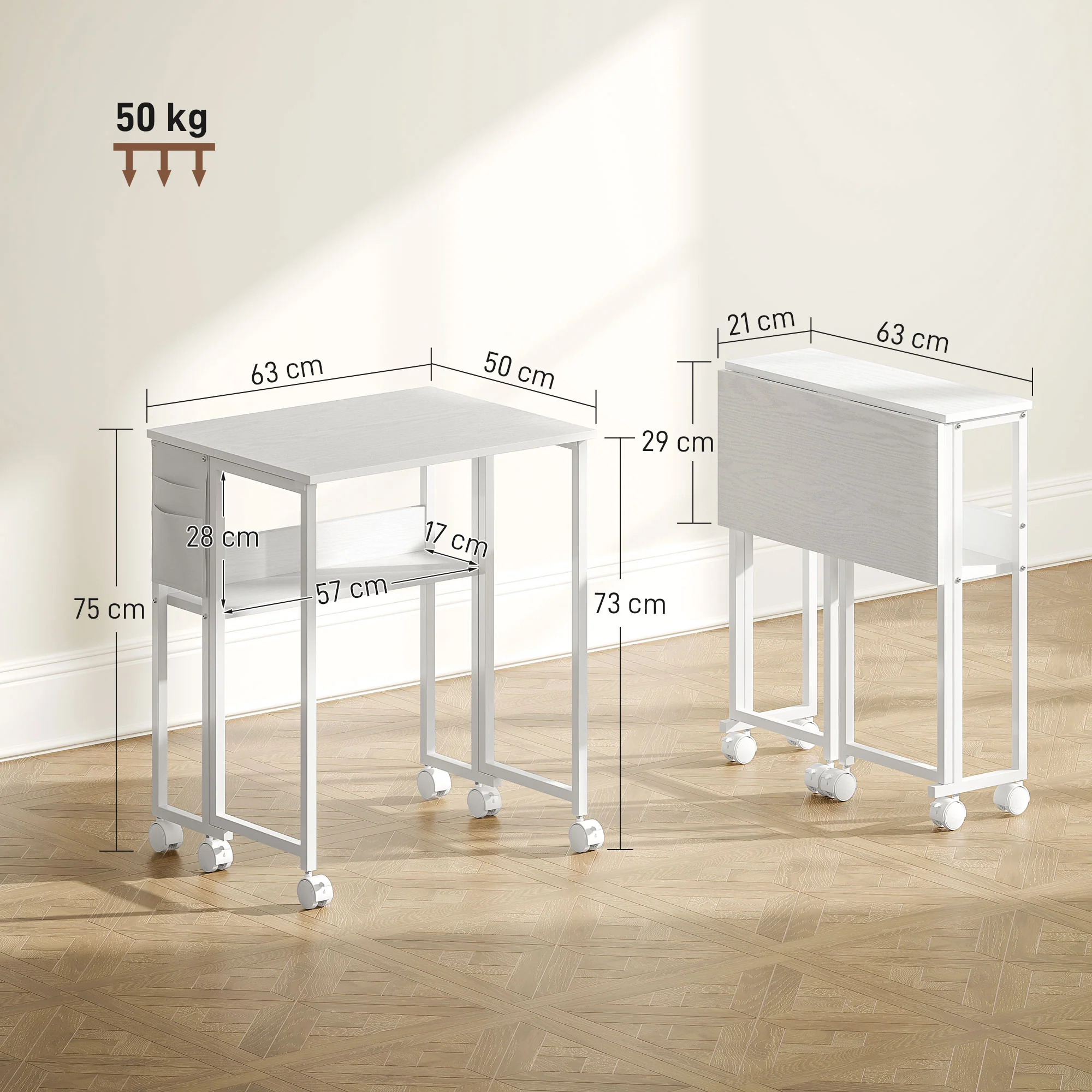 HOMCOM 63 Cm Foldable Computer Desk On Wheels For Small Spaces - Image 23