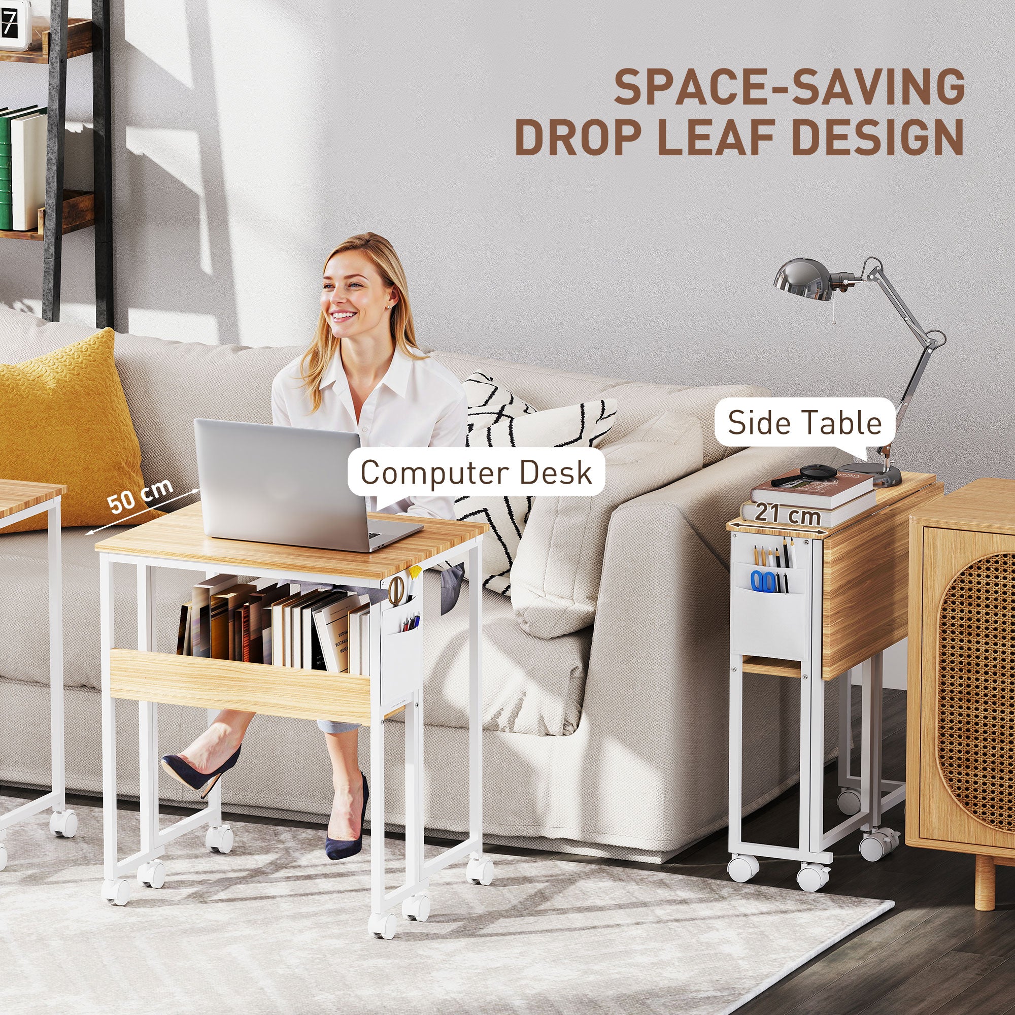HOMCOM 63 Cm Foldable Computer Desk On Wheels For Small Spaces - Image 3