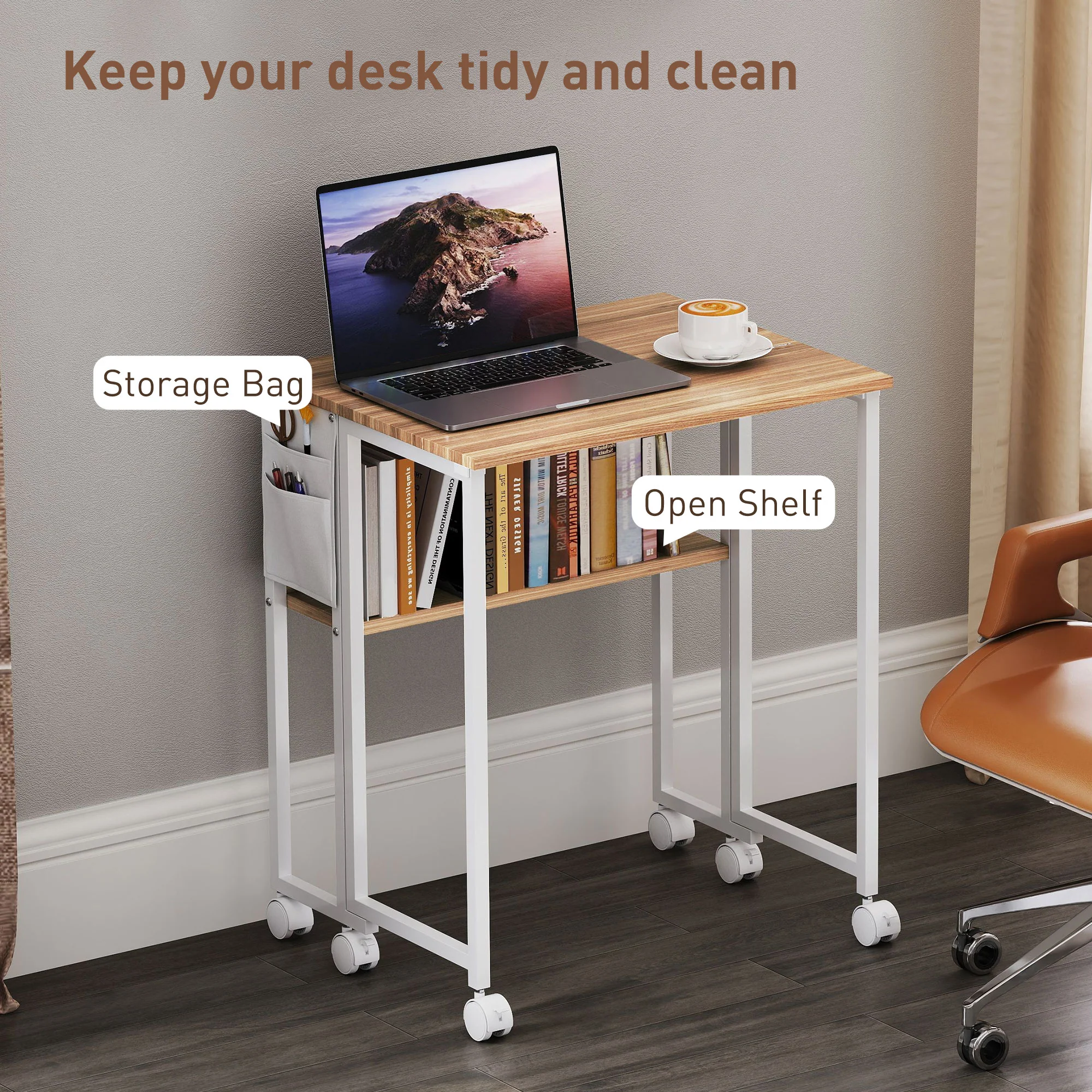 HOMCOM 63 Cm Foldable Computer Desk On Wheels For Small Spaces - Image 4