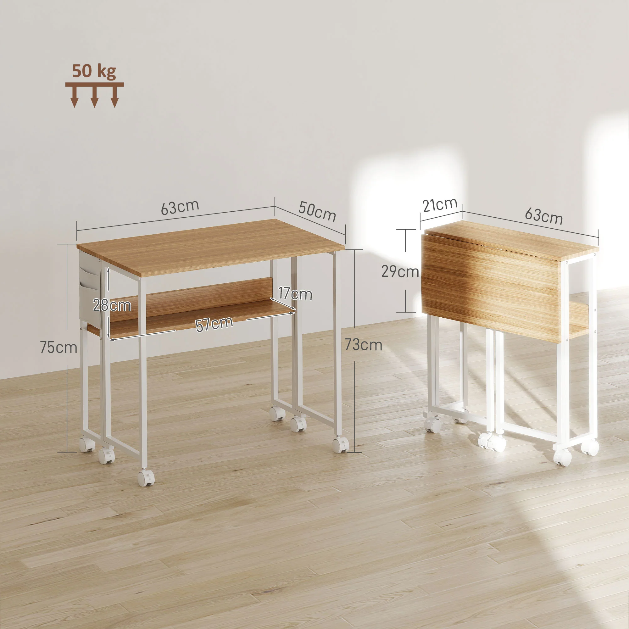 HOMCOM 63 Cm Foldable Computer Desk On Wheels For Small Spaces - Image 5