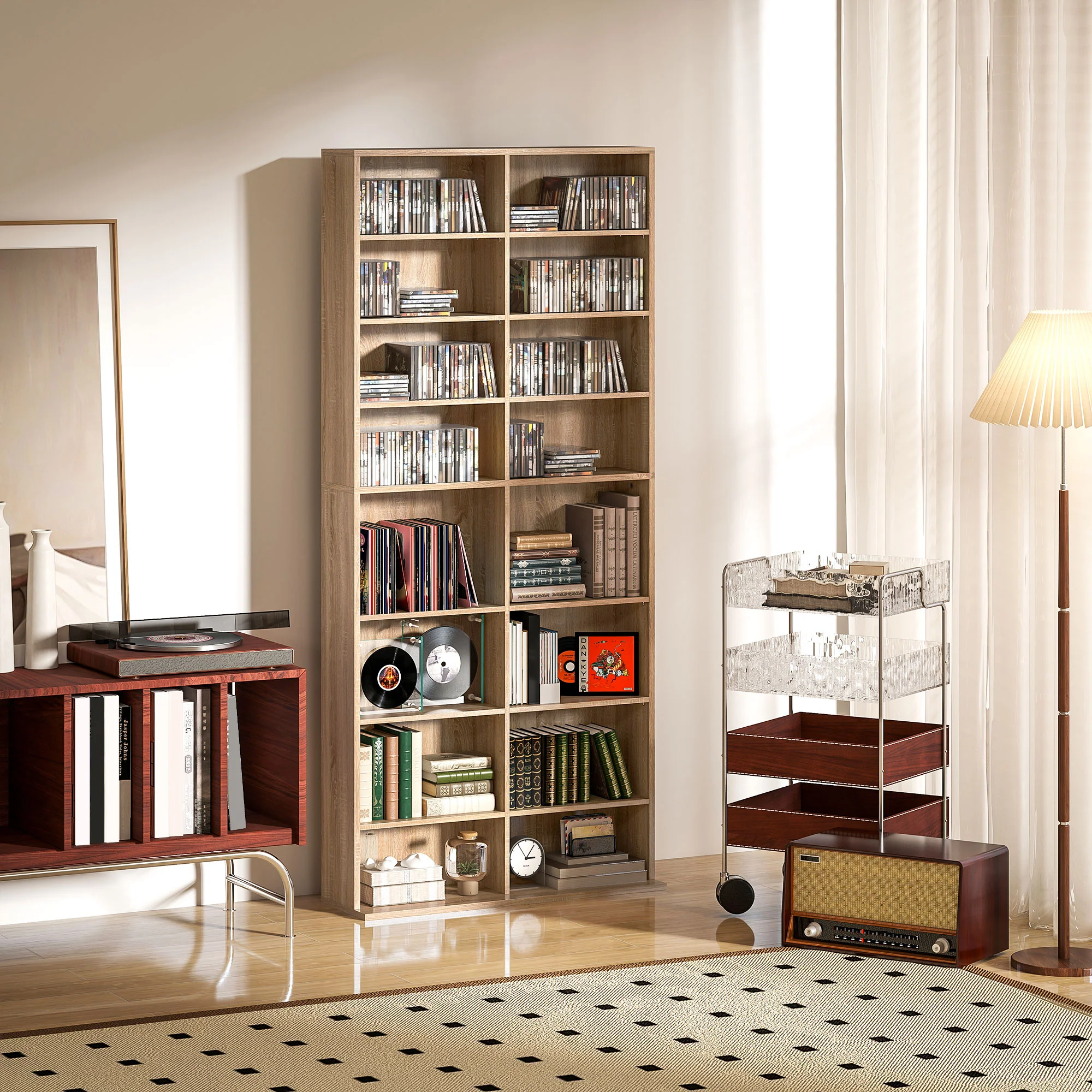 HOMCOM 640 CD Storage Unit 360 DVD Storage Tower W/ 18 Compartments - Image 11