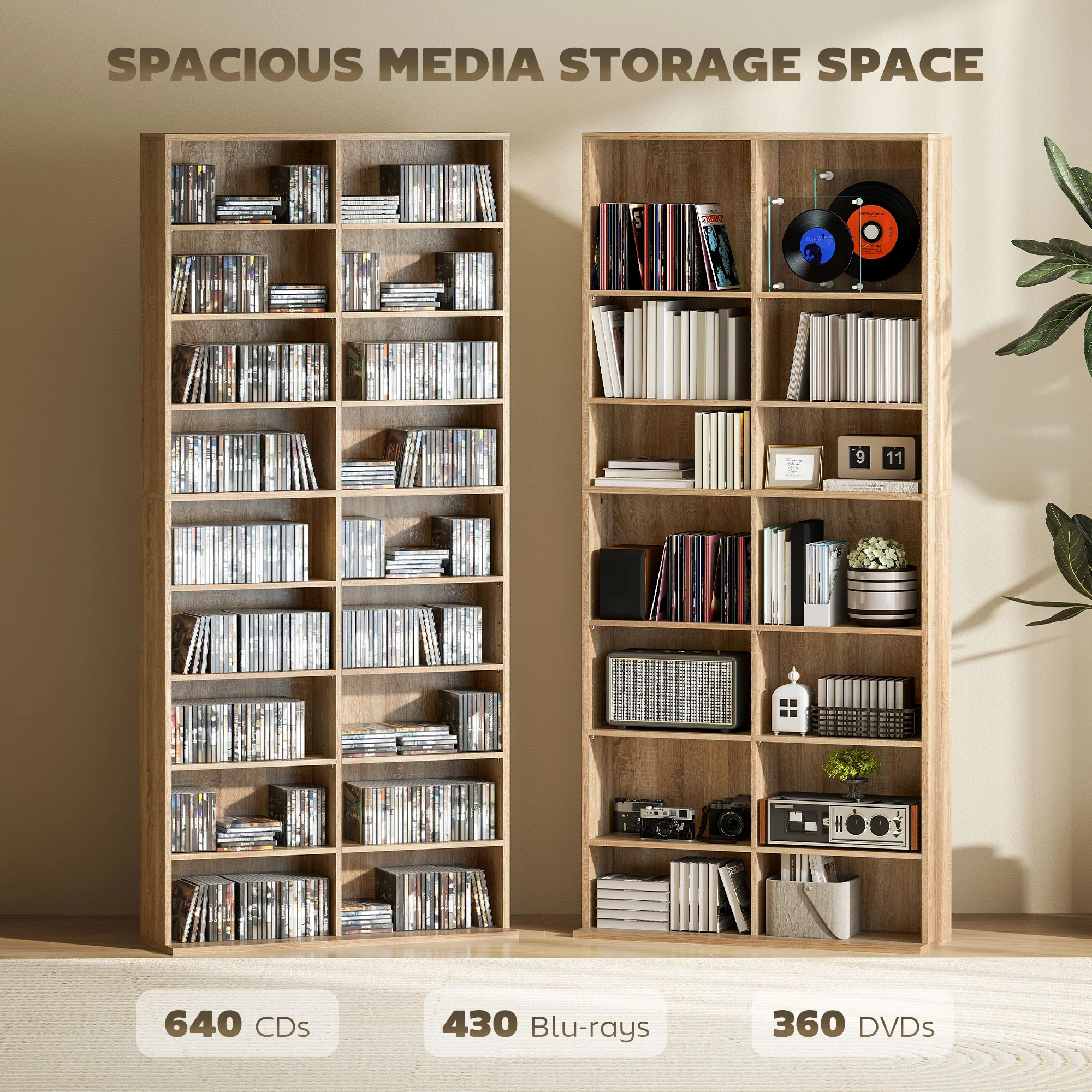 HOMCOM 640 CD Storage Unit 360 DVD Storage Tower W/ 18 Compartments - Image 12