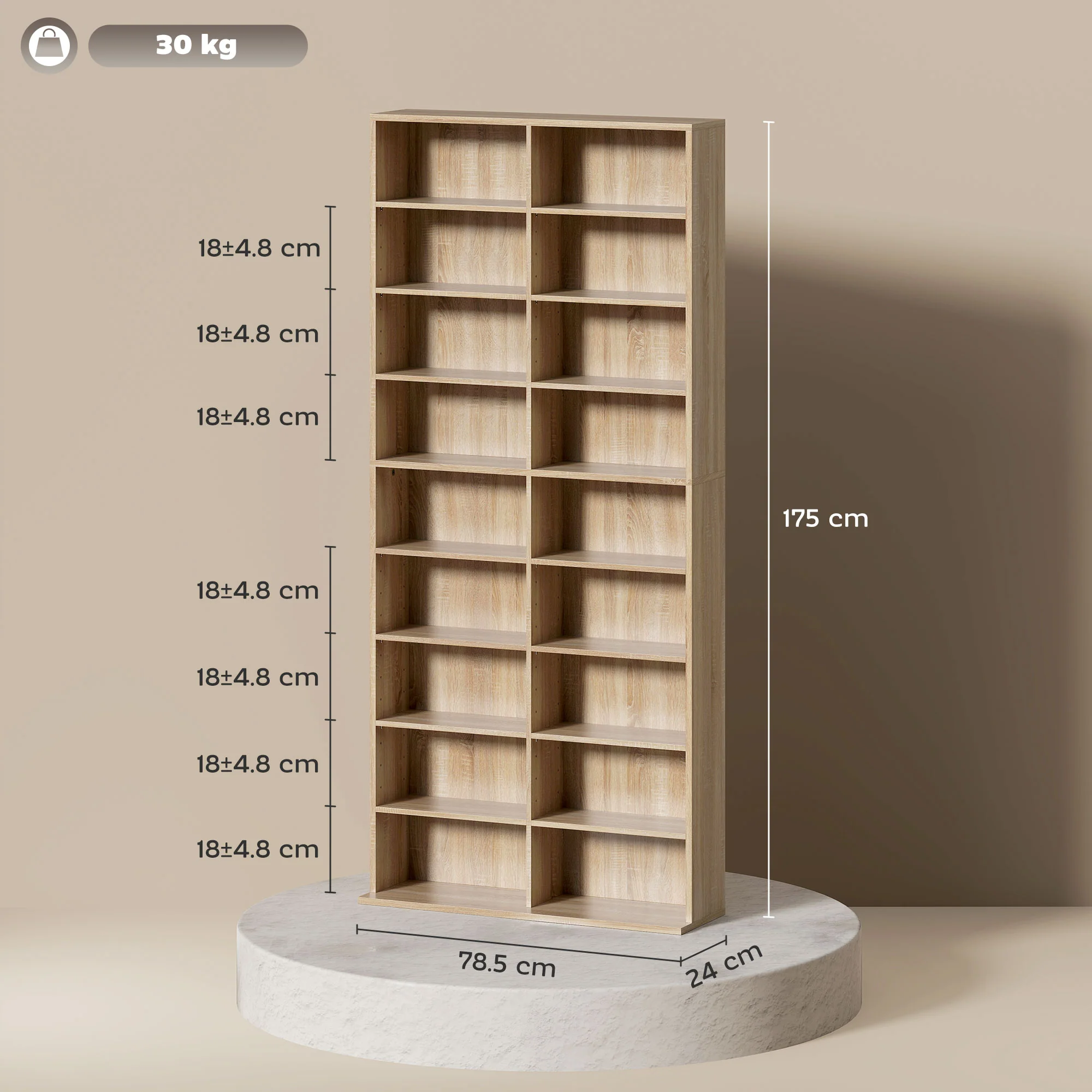 HOMCOM 640 CD Storage Unit 360 DVD Storage Tower W/ 18 Compartments - Image 14