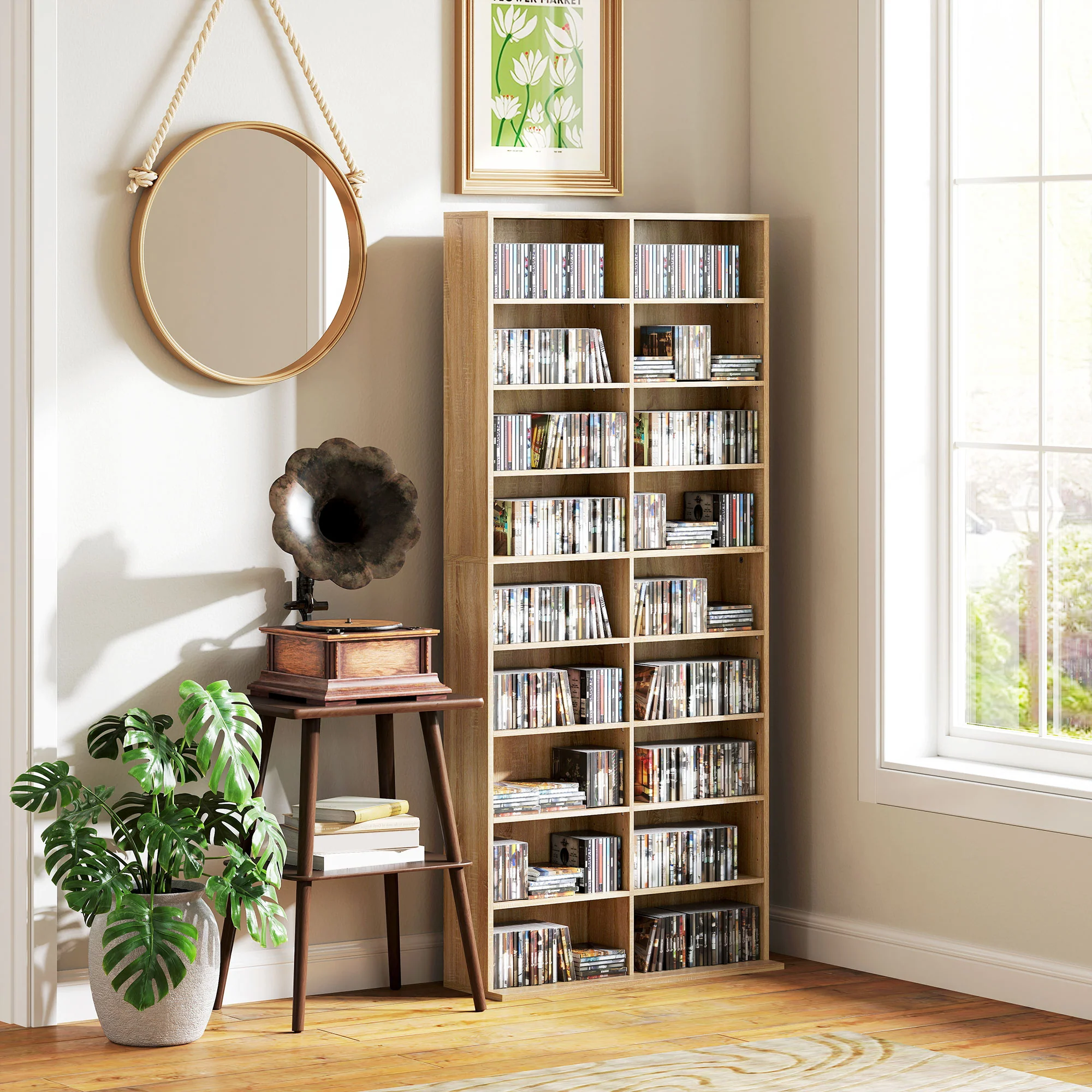 HOMCOM 640 CD Storage Unit 360 DVD Storage Tower W/ 18 Compartments - Image 18