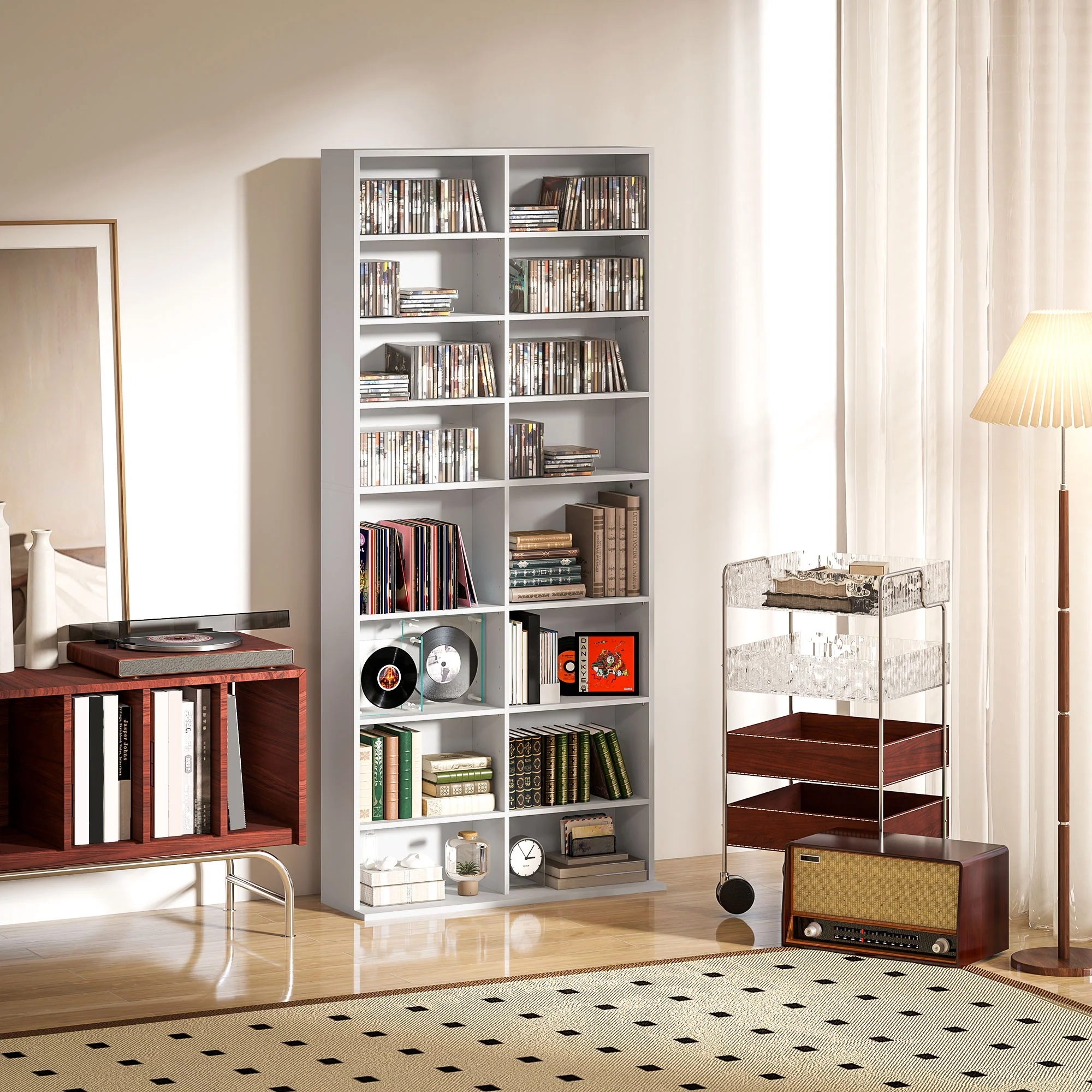 HOMCOM 640 CD Storage Unit 360 DVD Storage Tower W/ 18 Compartments - Image 20