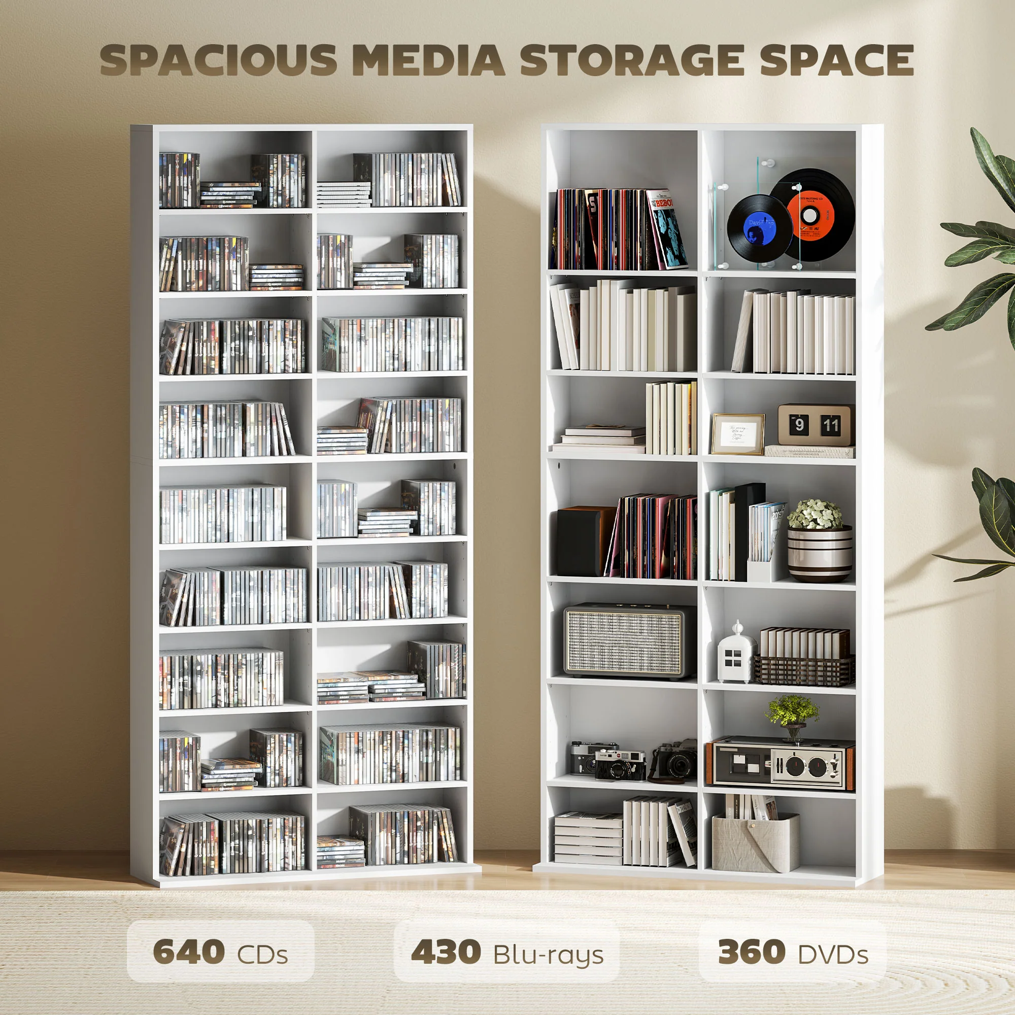 HOMCOM 640 CD Storage Unit 360 DVD Storage Tower W/ 18 Compartments - Image 21