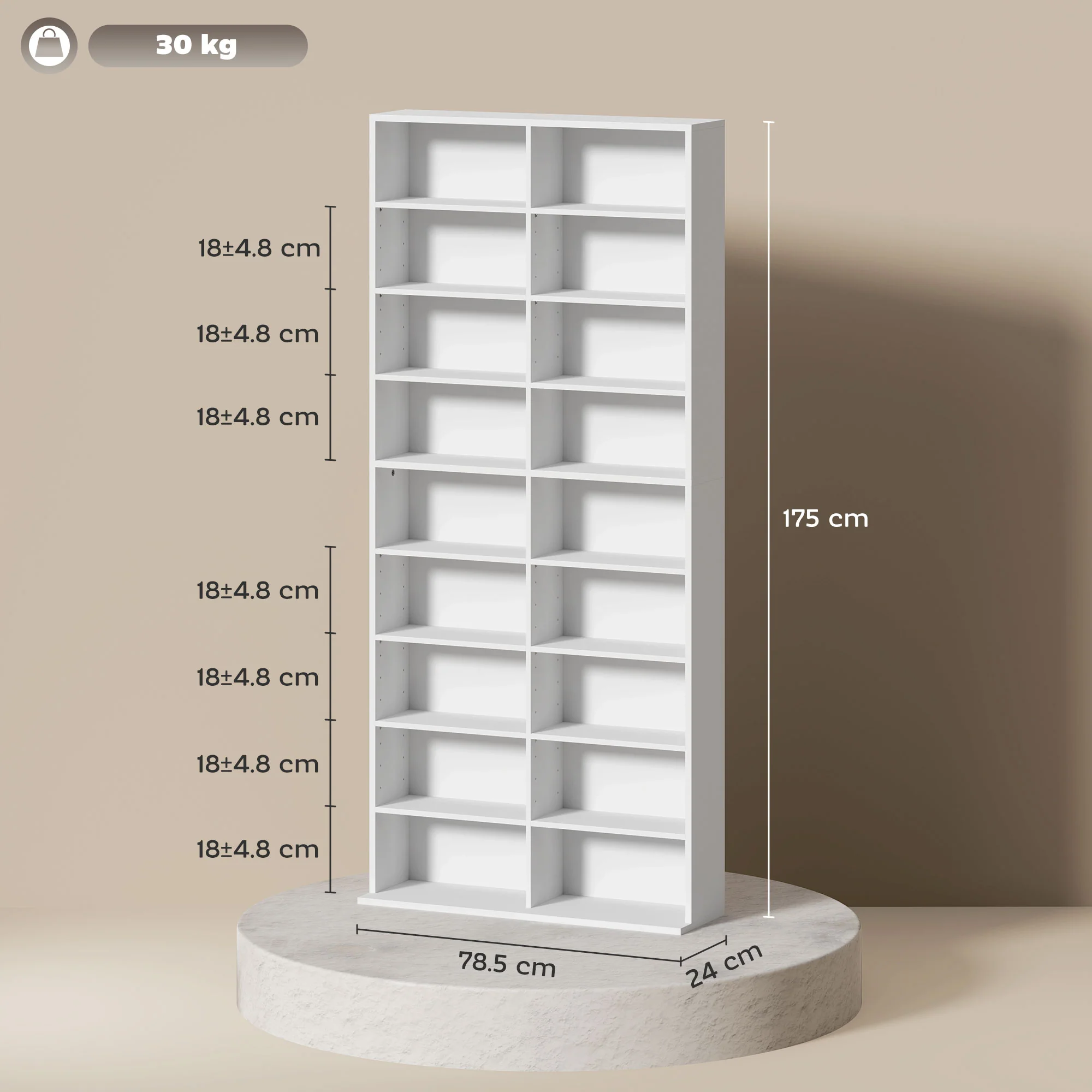 HOMCOM 640 CD Storage Unit 360 DVD Storage Tower W/ 18 Compartments - Image 23