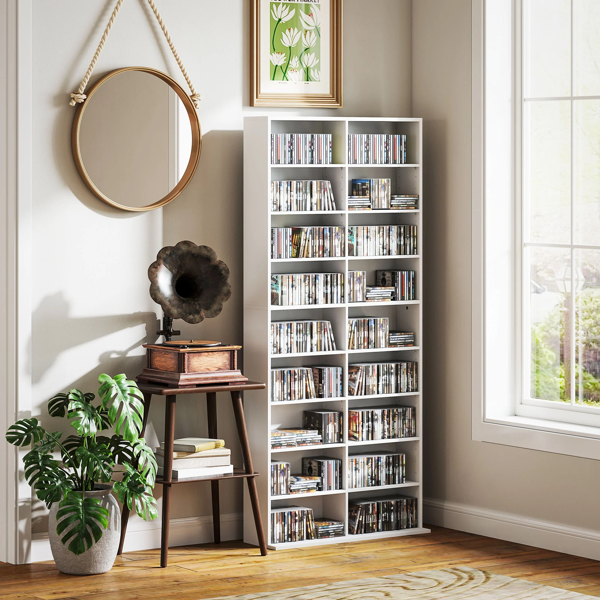 HOMCOM 640 CD Storage Unit 360 DVD Storage Tower W/ 18 Compartments - Image 27