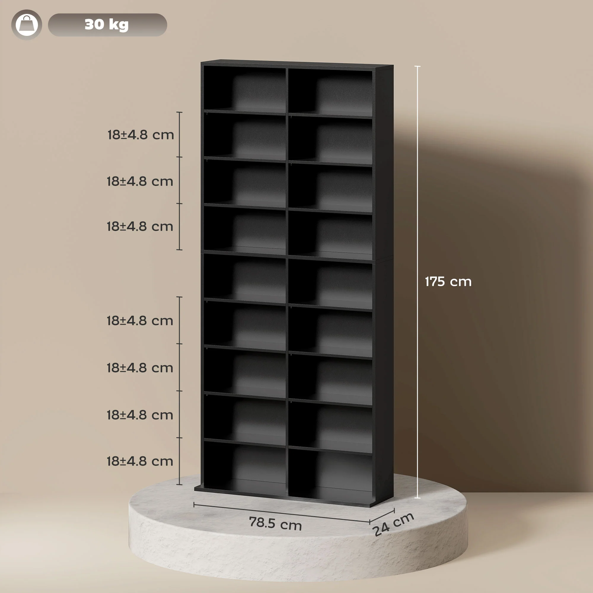 HOMCOM 640 CD Storage Unit 360 DVD Storage Tower W/ 18 Compartments - Image 5