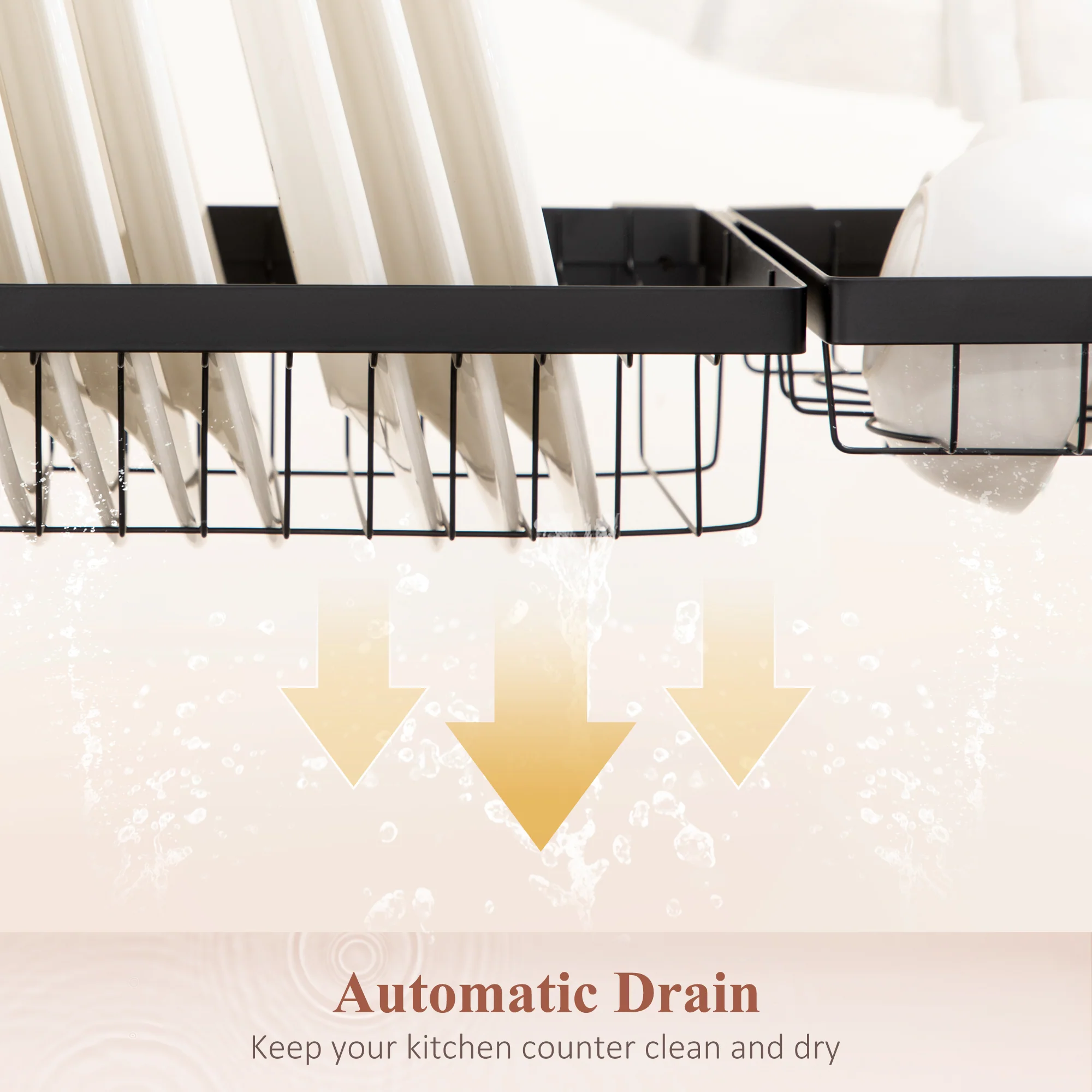 HOMCOM 65cm Over The Sink Dish Drainer Rack, 2 Tier Dish Rack For Kitchen, Black - Image 6