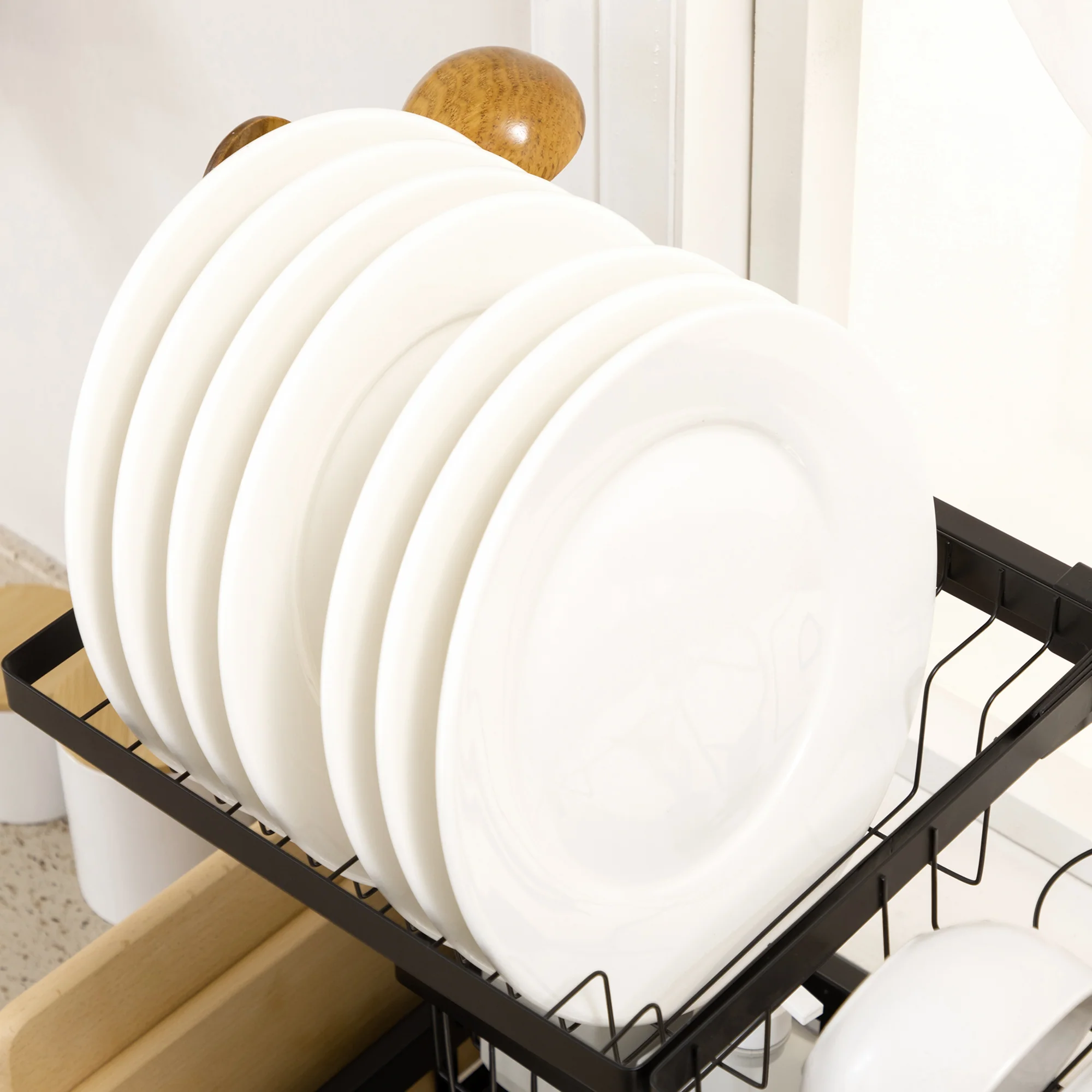 HOMCOM 65cm Over The Sink Dish Drainer Rack, 2 Tier Dish Rack For Kitchen, Black - Image 8