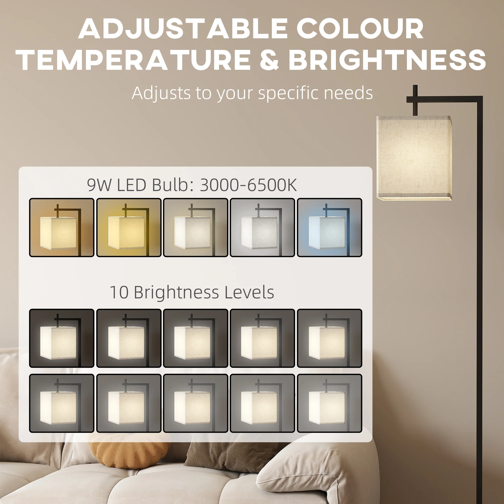 HOMCOM 66\" Modern Floor Lamp for Living Room with 10 Brightness Levels - Image 6