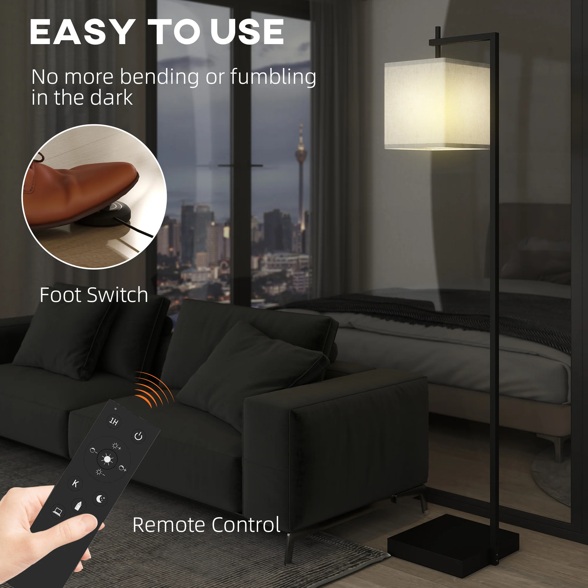 HOMCOM 66\" Modern Floor Lamp for Living Room with 10 Brightness Levels - Image 7