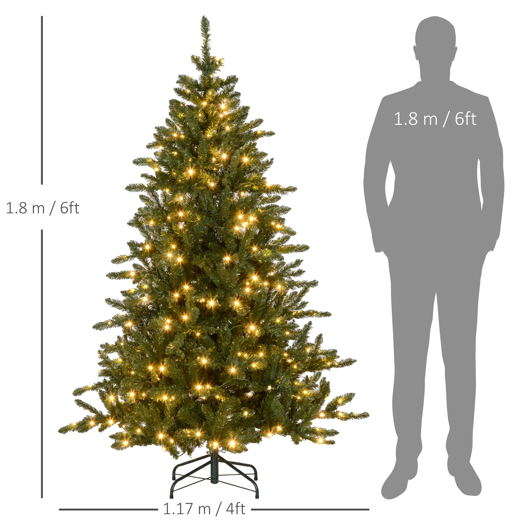 HOMCOM 6ft Artificial Christmas Tree with Warm White LED Light, Metal Base - Image 3