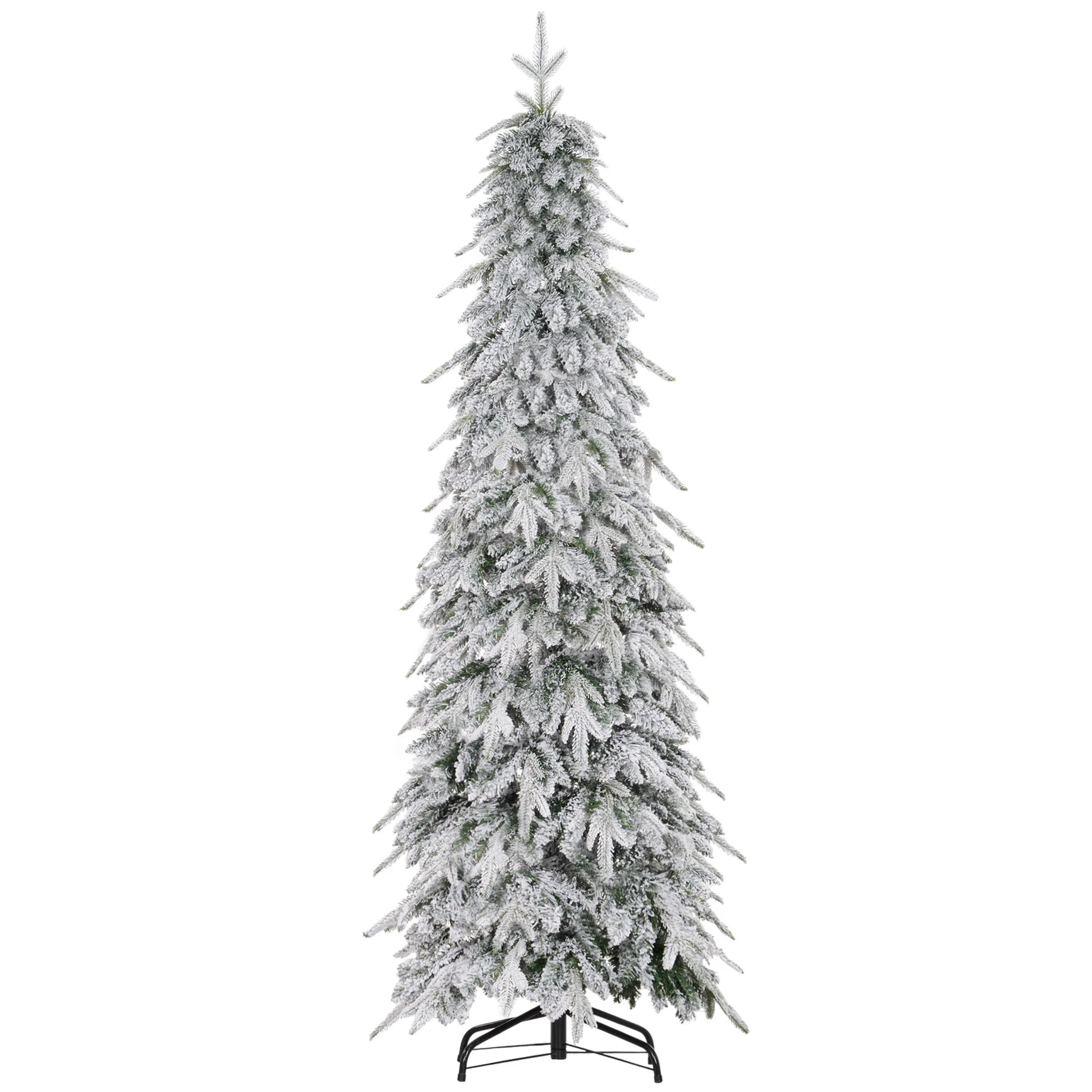HOMCOM 6ft Flocked Pencil Christmas Tree With Auto Open, Steel Base