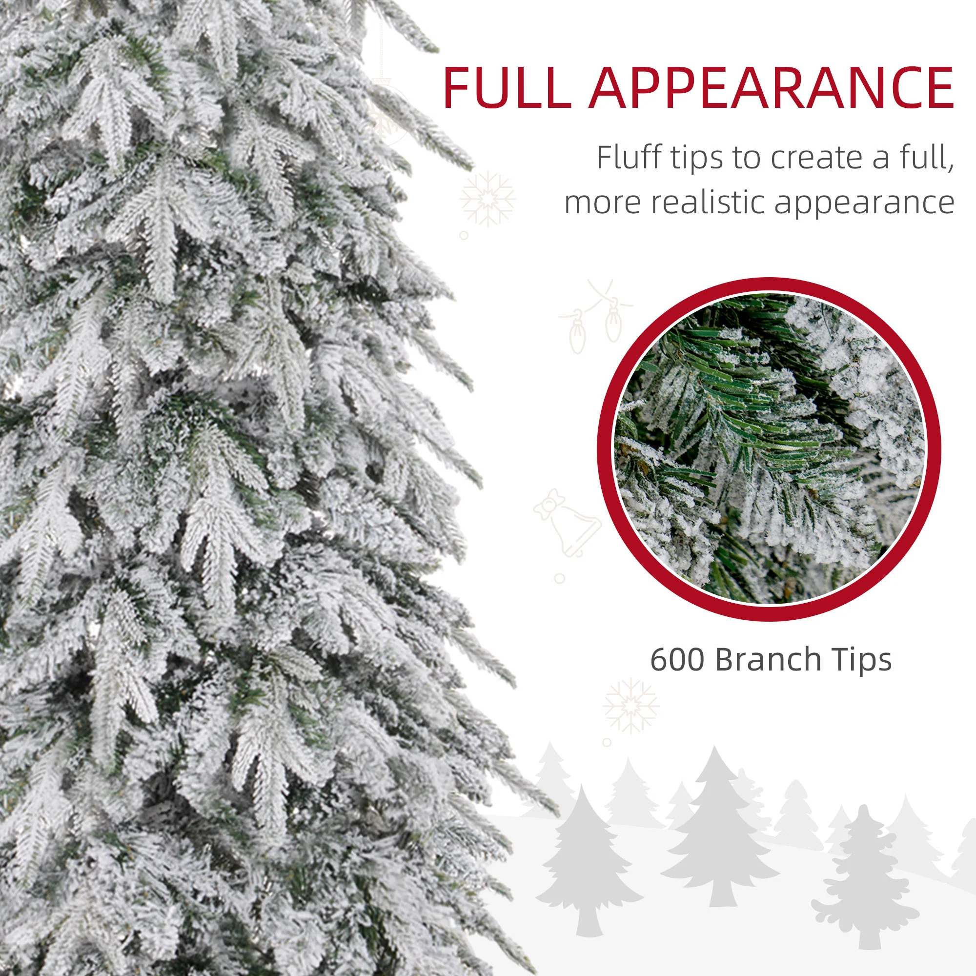 HOMCOM 6ft Flocked Pencil Christmas Tree With Auto Open, Steel Base - Image 4