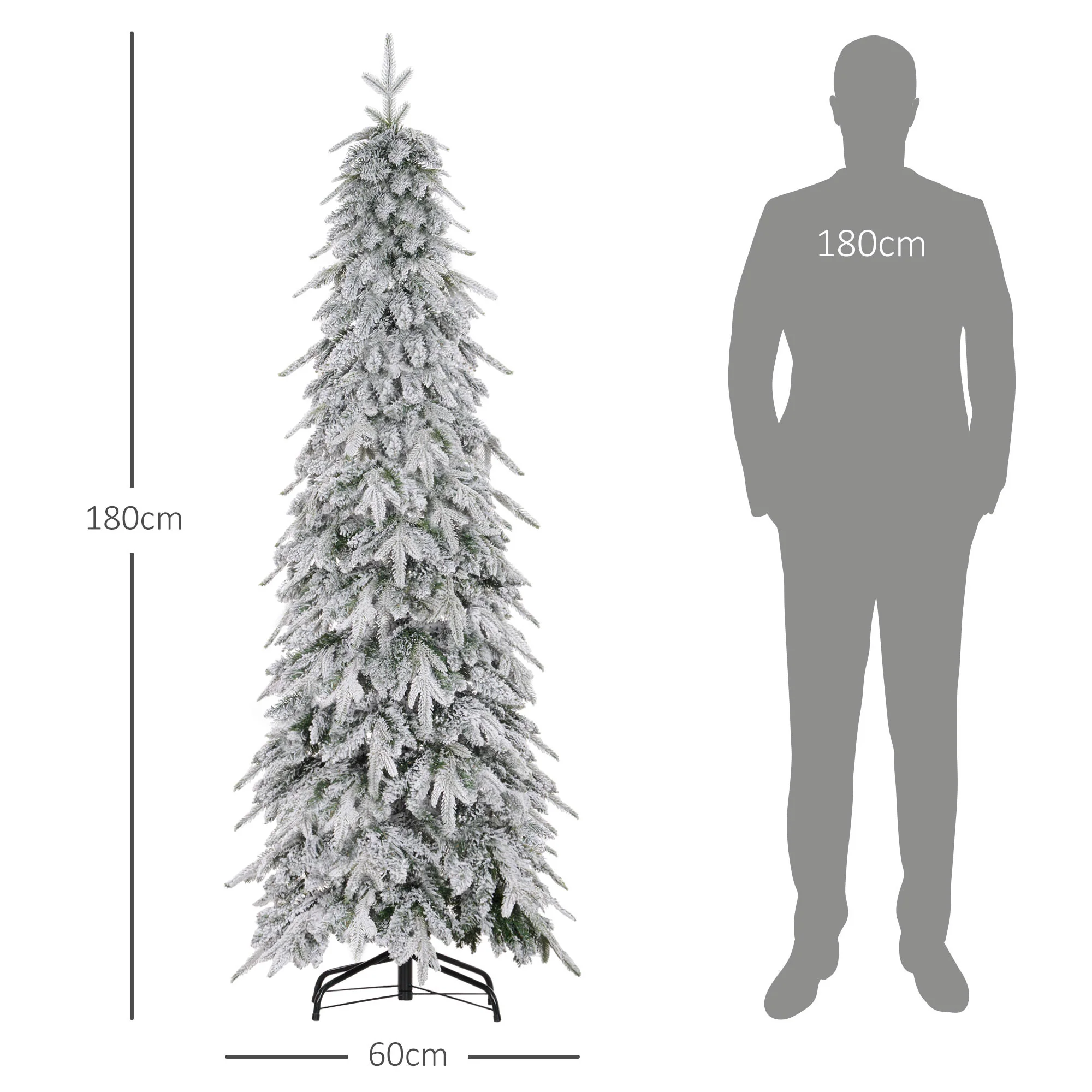 HOMCOM 6ft Flocked Pencil Christmas Tree With Auto Open, Steel Base - Image 5