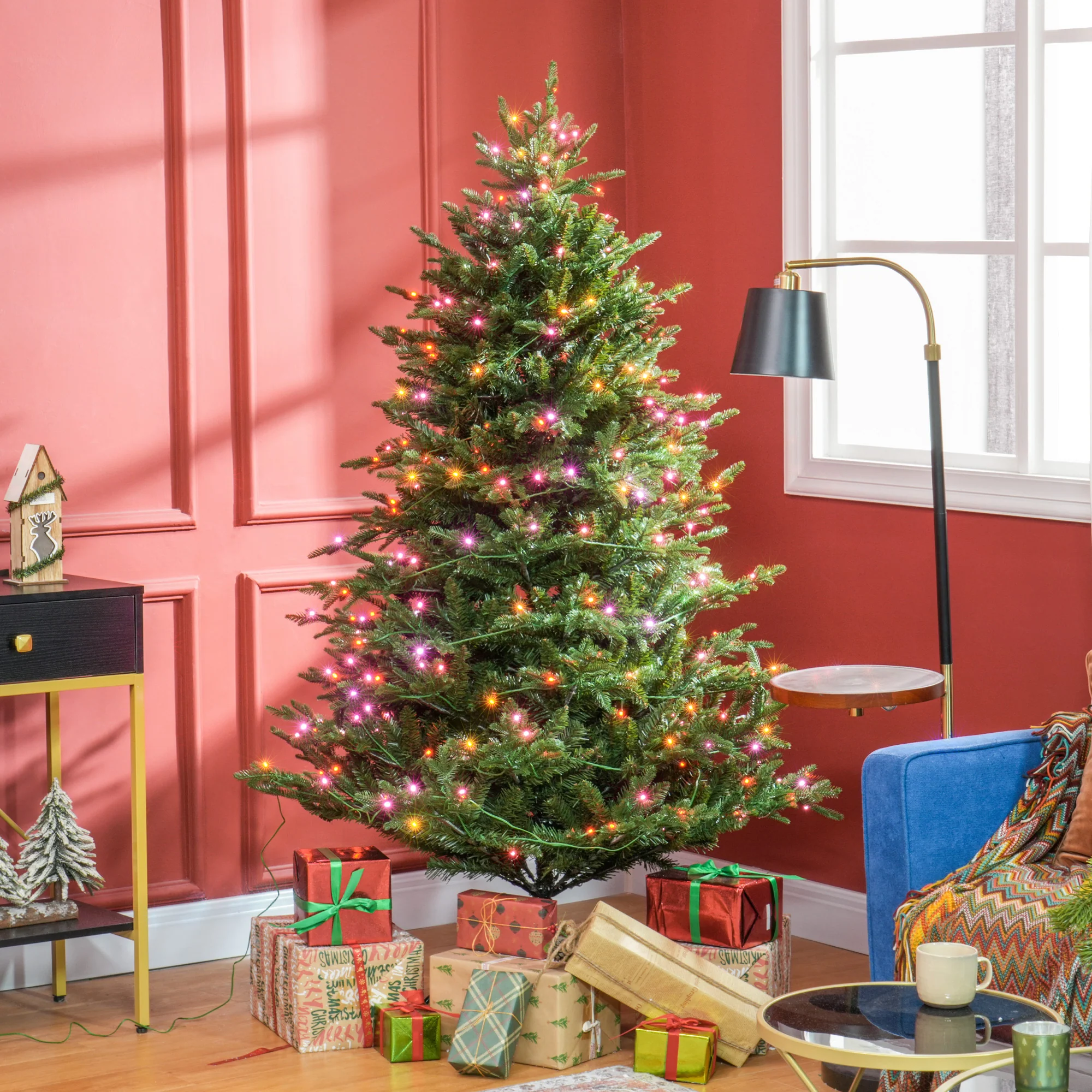 HOMCOM 6ft Prelit Artificial Christmas Tree W/ Lights For Party Decoration - Image 2