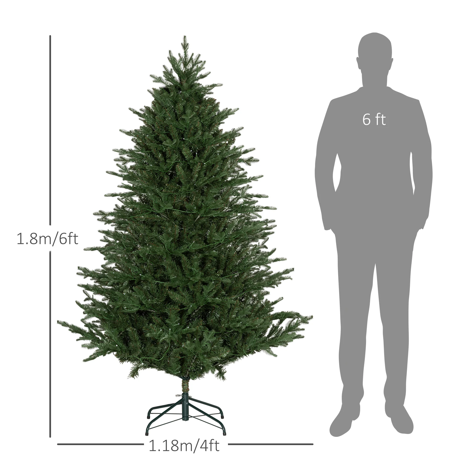 HOMCOM 6ft Prelit Artificial Christmas Tree W/ Lights For Party Decoration - Image 3