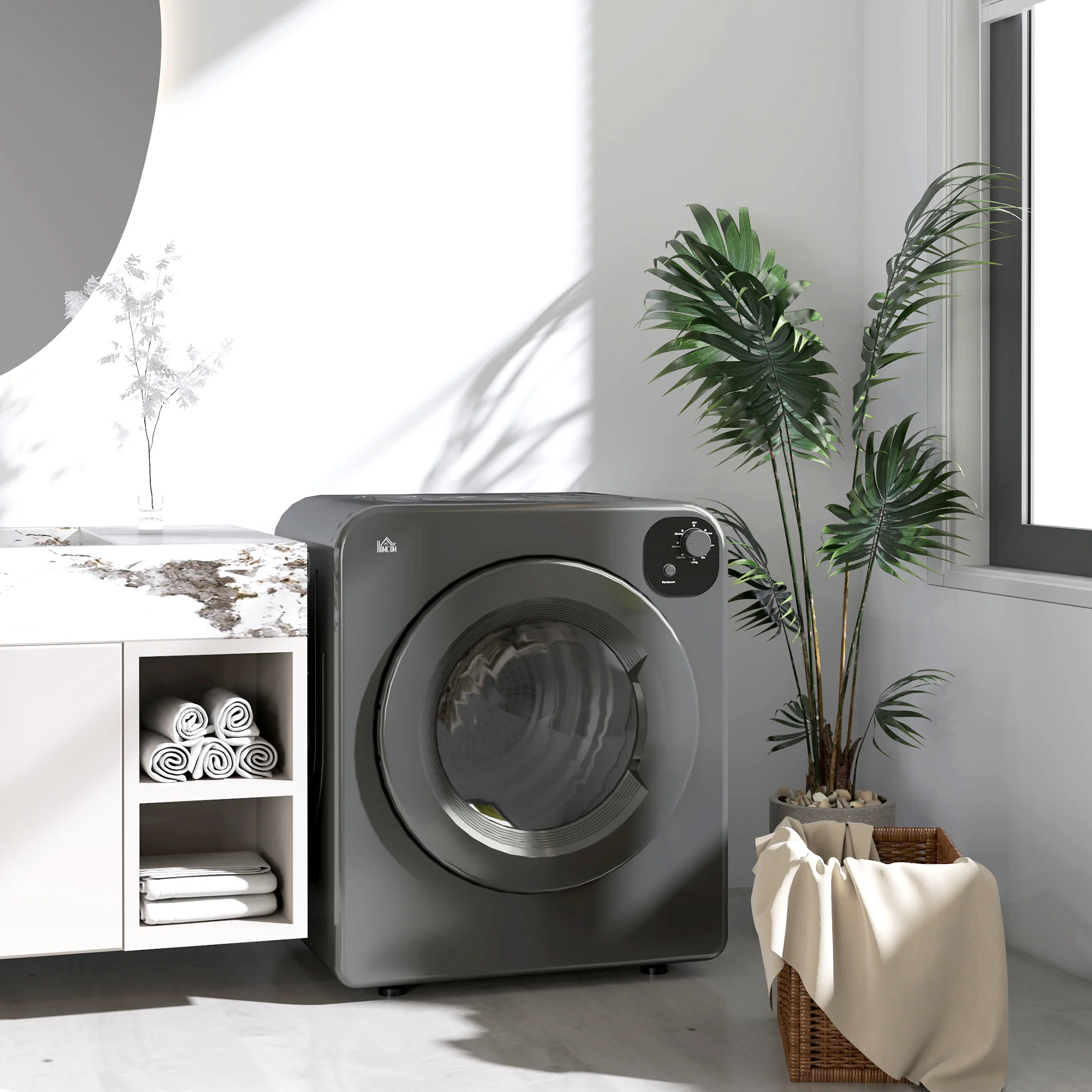 HOMCOM 6kg Vented Tumble Dryer With 7 Dry Programmers For Small Spaces Grey - Image 2