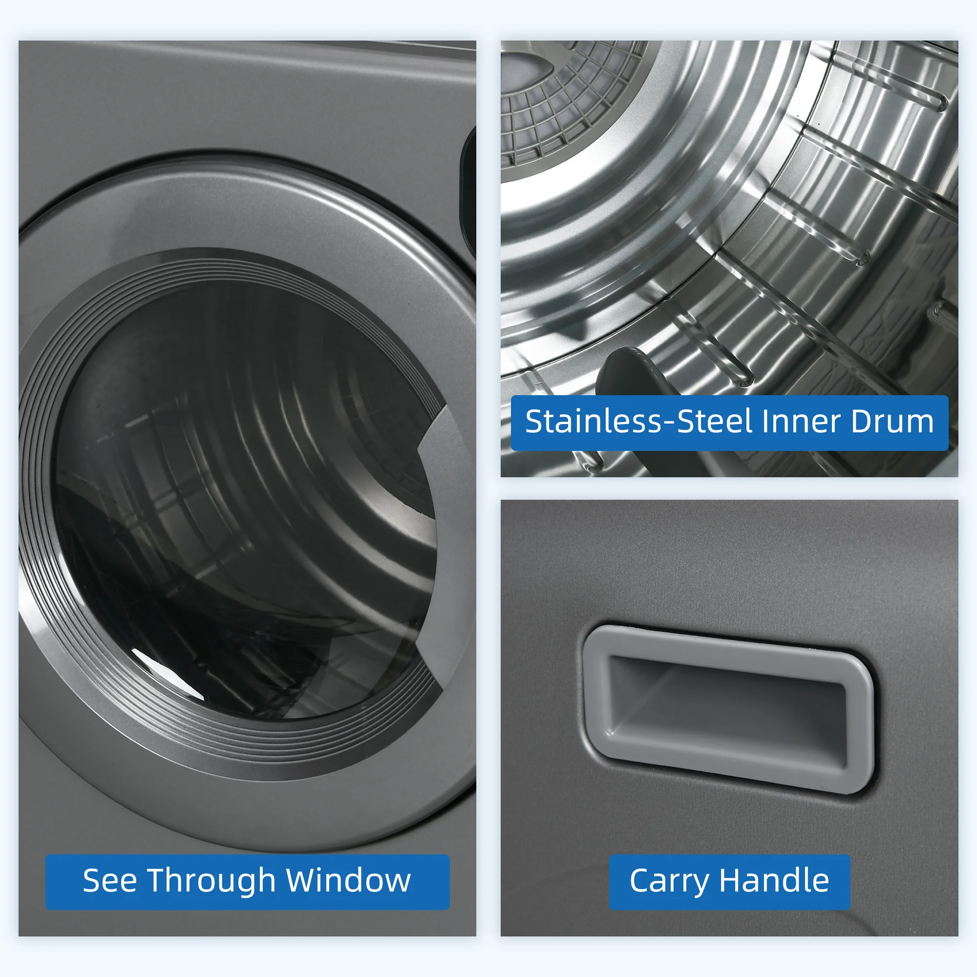 HOMCOM 6kg Vented Tumble Dryer With 7 Dry Programmers For Small Spaces Grey - Image 4